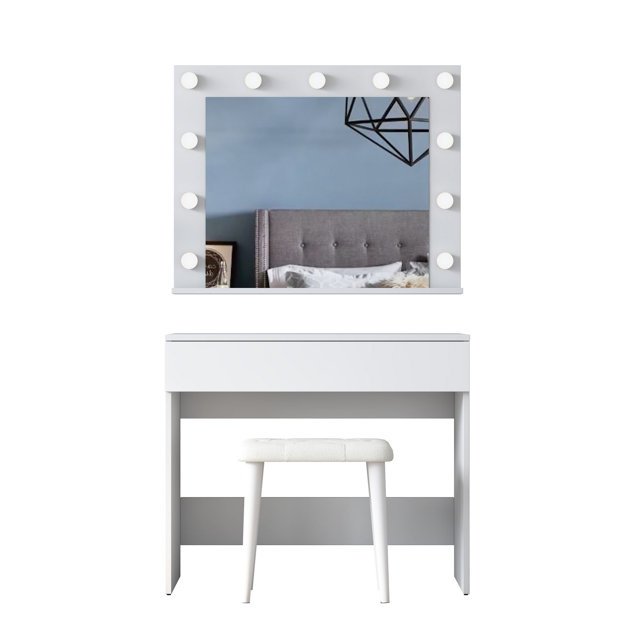 Masa de machiaj BJ161, 90 x 76,8 x 45 cm, alb, PAL, oglinda inclusa — imaginea 3