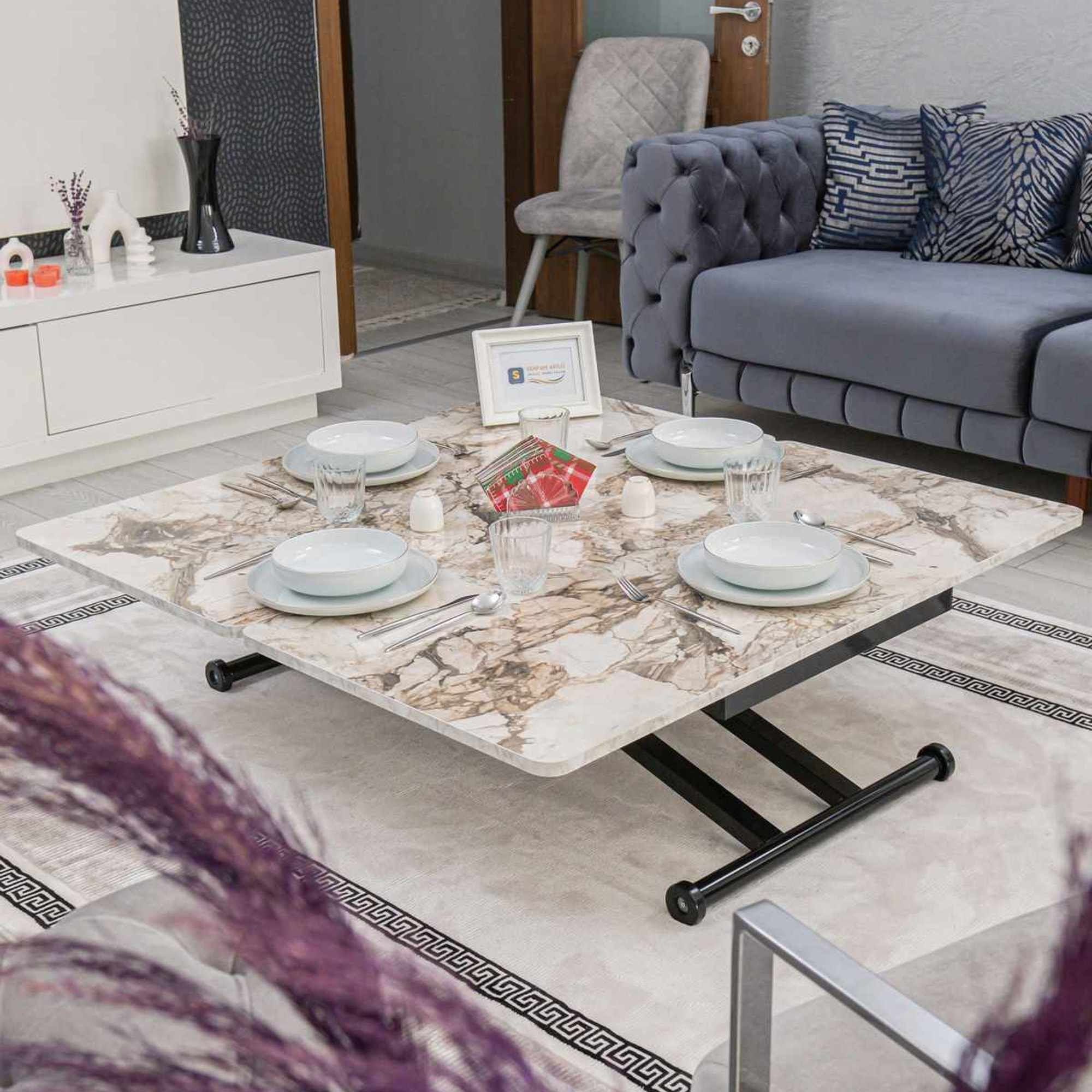 Masa de cafea Home Ext, alb marmura negru, MDF, capacitate 125 kg, alb marble / negru — imaginea 4