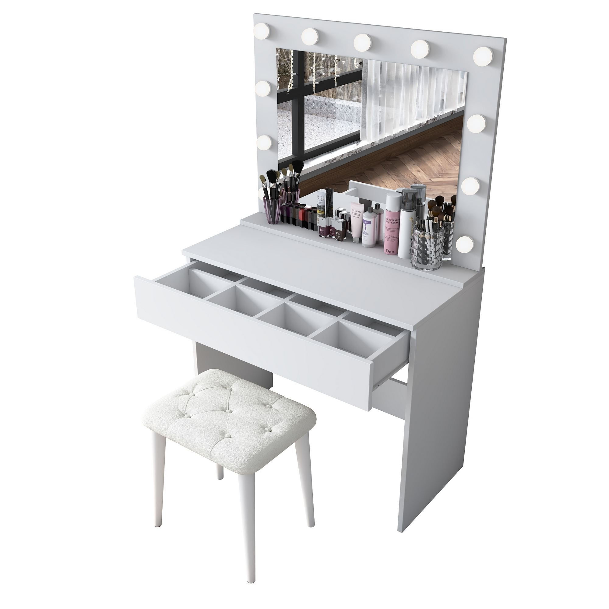 Masa de machiaj BJ161, 90 x 76,8 x 45 cm, alb, PAL, oglinda inclusa — imaginea 4