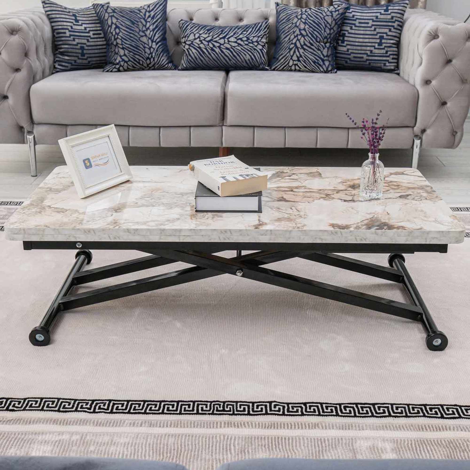 Masa de cafea Home Ext, alb marmura negru, MDF, capacitate 125 kg, alb marble / negru — imaginea 5