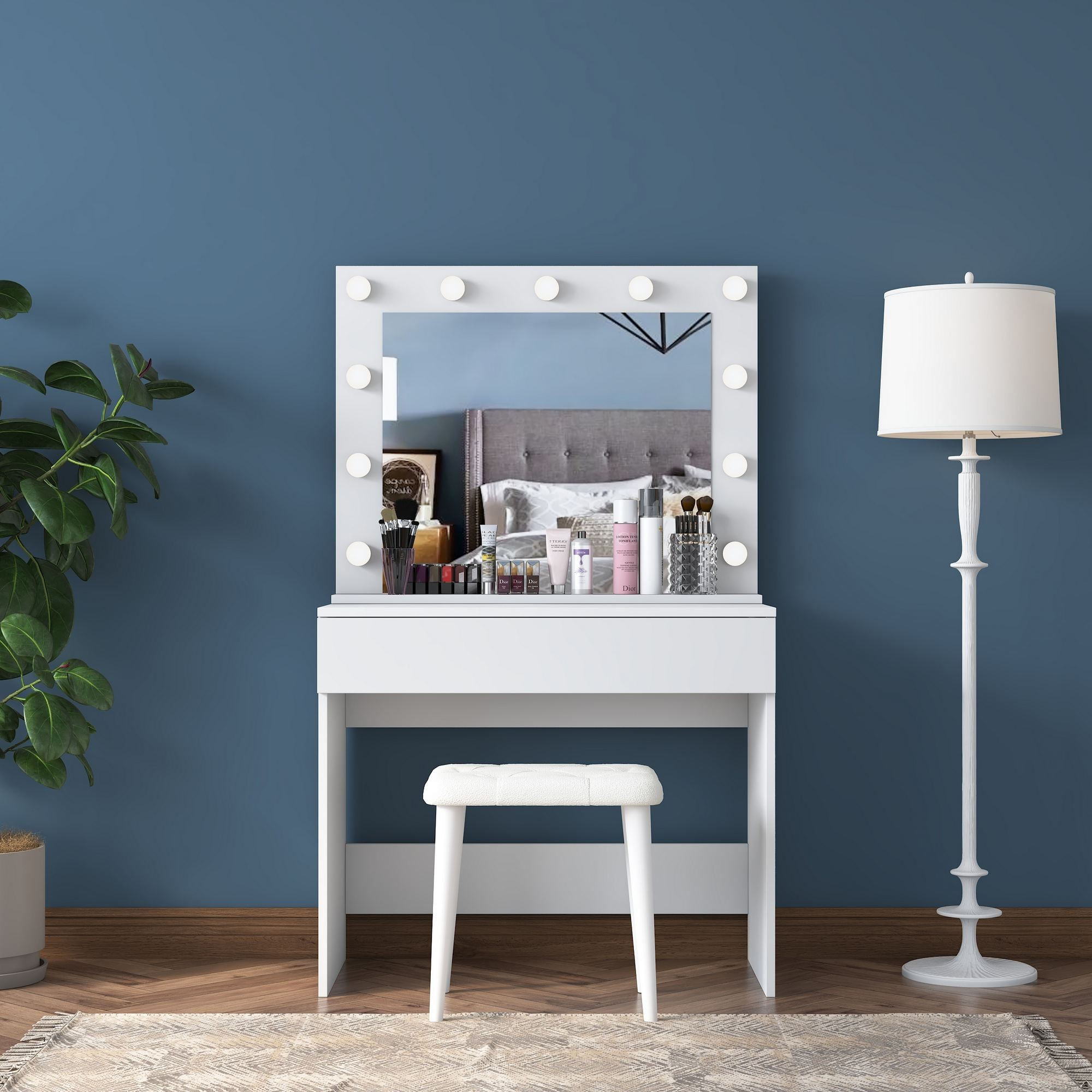 Masa de machiaj BJ161, 90 x 76,8 x 45 cm, alb, PAL, oglinda inclusa — imaginea 5