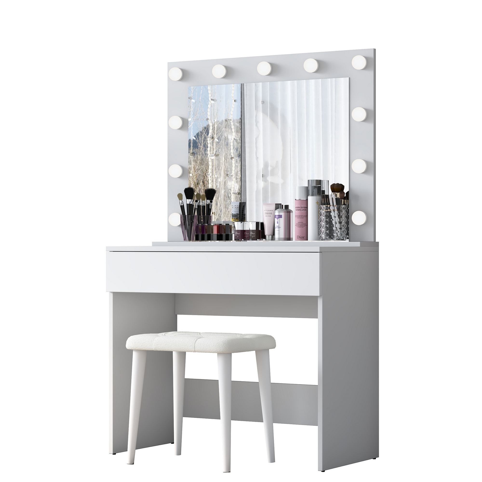 Masa de machiaj BJ161, 90 x 76,8 x 45 cm, alb, PAL, oglinda inclusa — imaginea 10