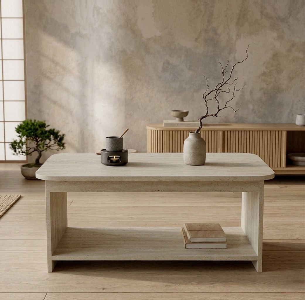 Masa de cafea Chb1-T, 100 x 41,8 x 50 cm, travertin, PAL melaminat, design compact — imaginea 2