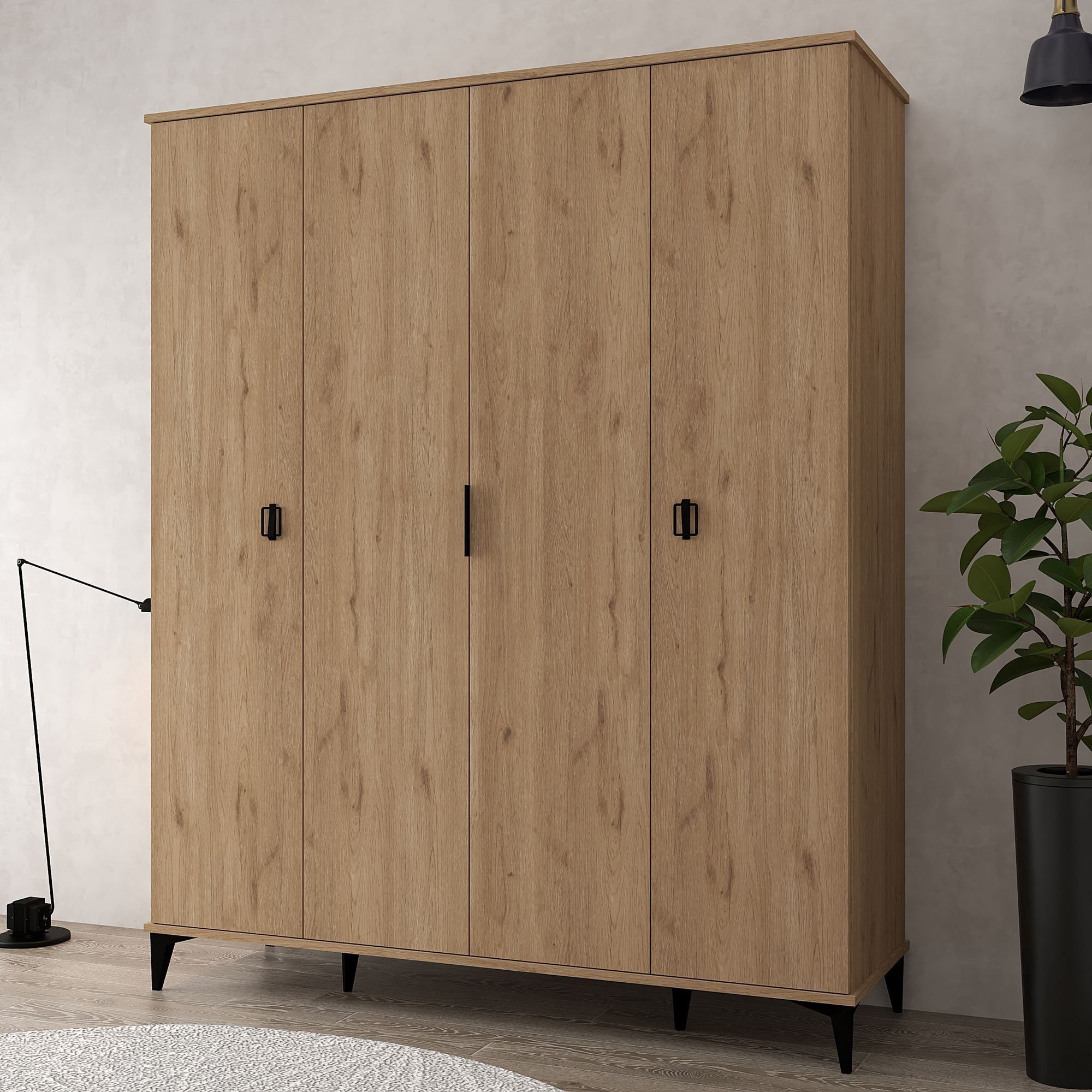 Dulap haine Neva 6401, 164 x 200 x 52 cm, stejar safir, PAL melaminat, spatiu de depozitare, fixare pe perete — imaginea 3