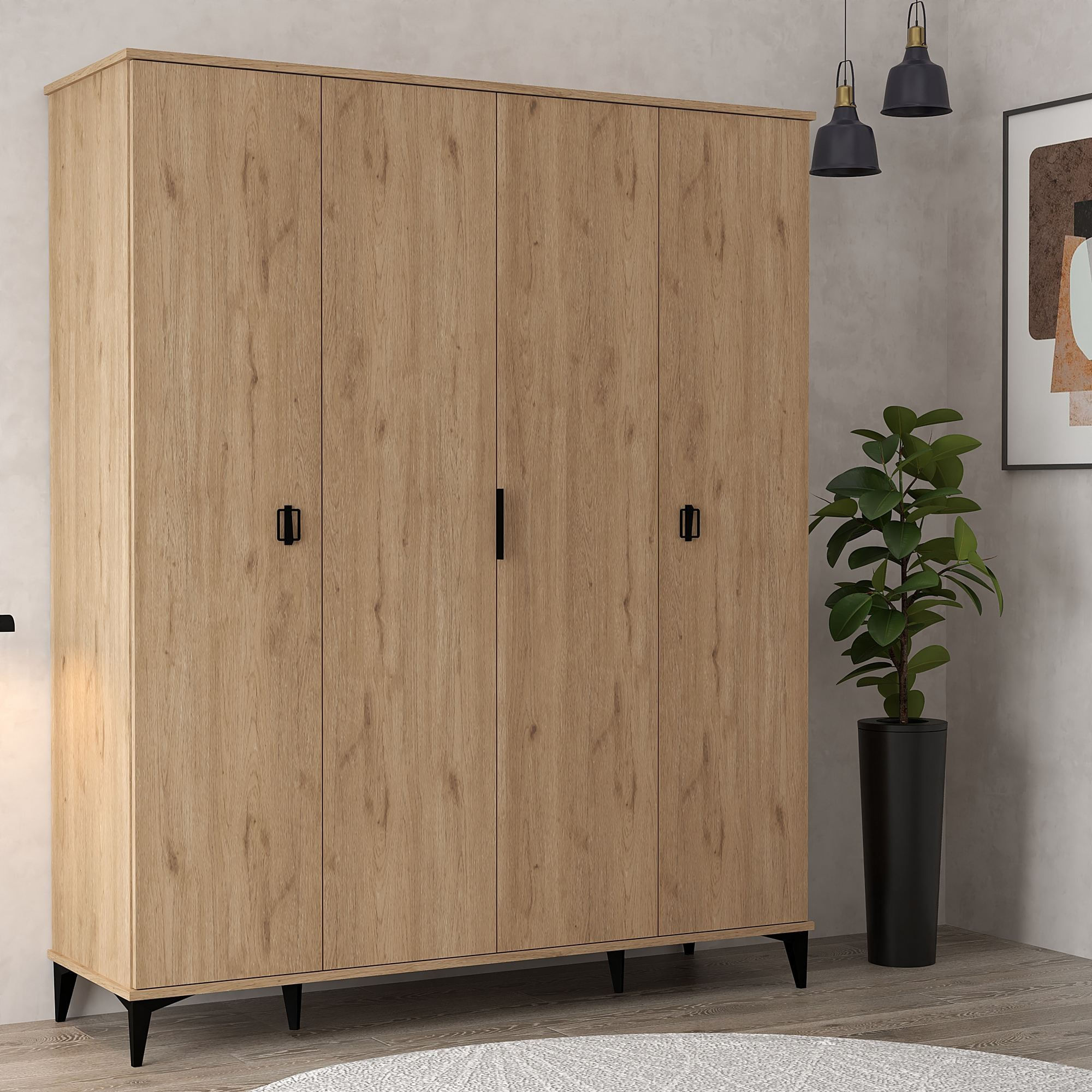Dulap haine Neva 6401, 164 x 200 x 52 cm, stejar safir, PAL melaminat, spatiu de depozitare, fixare pe perete — imaginea 4