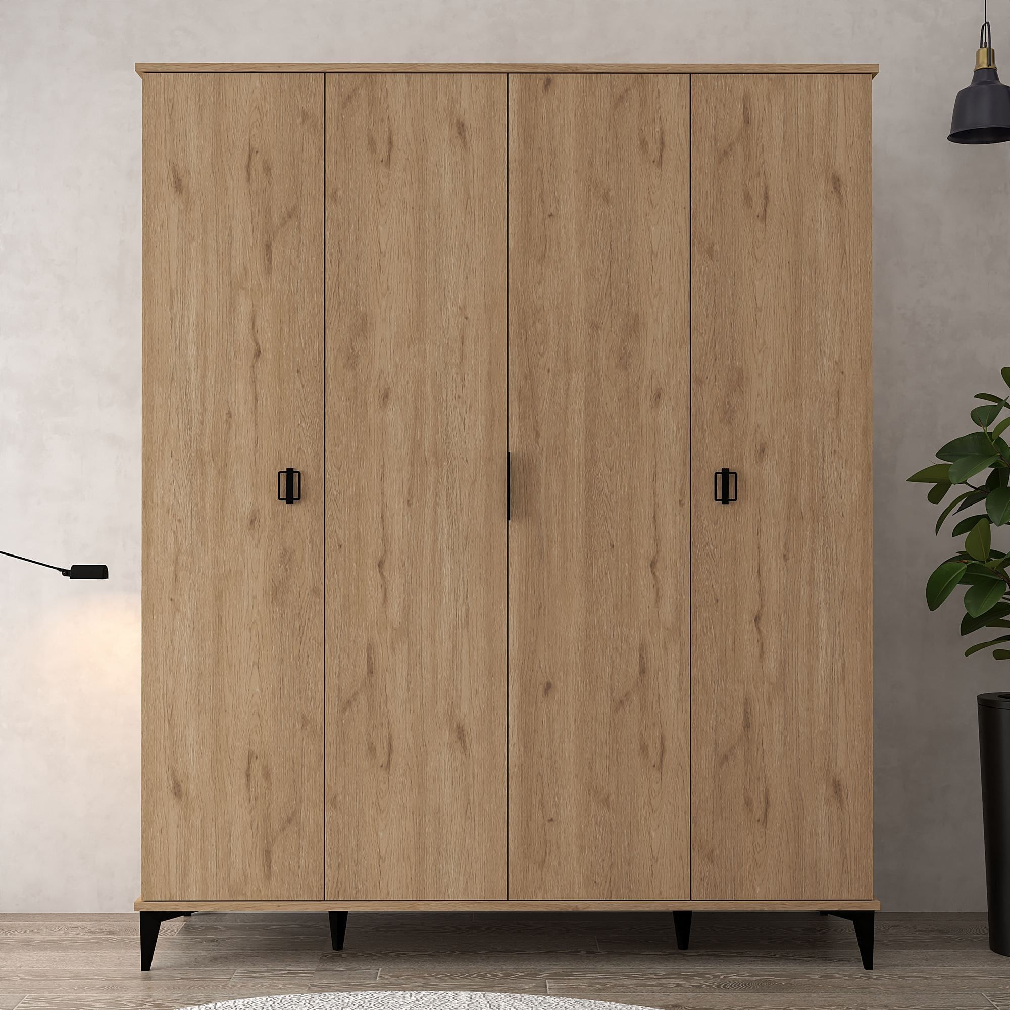 Dulap haine Neva 6401, 164 x 200 x 52 cm, stejar safir, PAL melaminat, spatiu de depozitare, fixare pe perete — imaginea 5