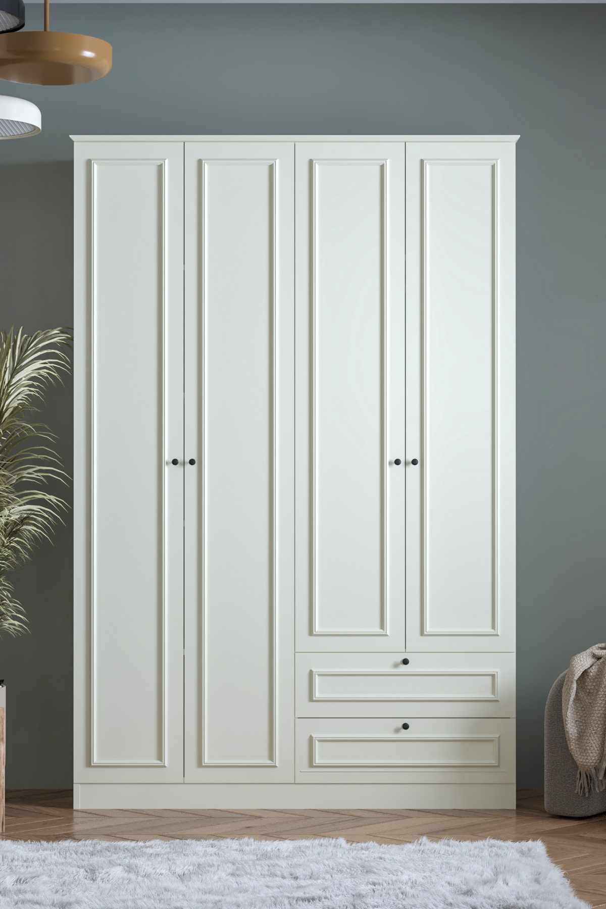 Dulap haine Mira 210, 140 x 210 x 54 cm, alb, PAL melaminat, organizare haine