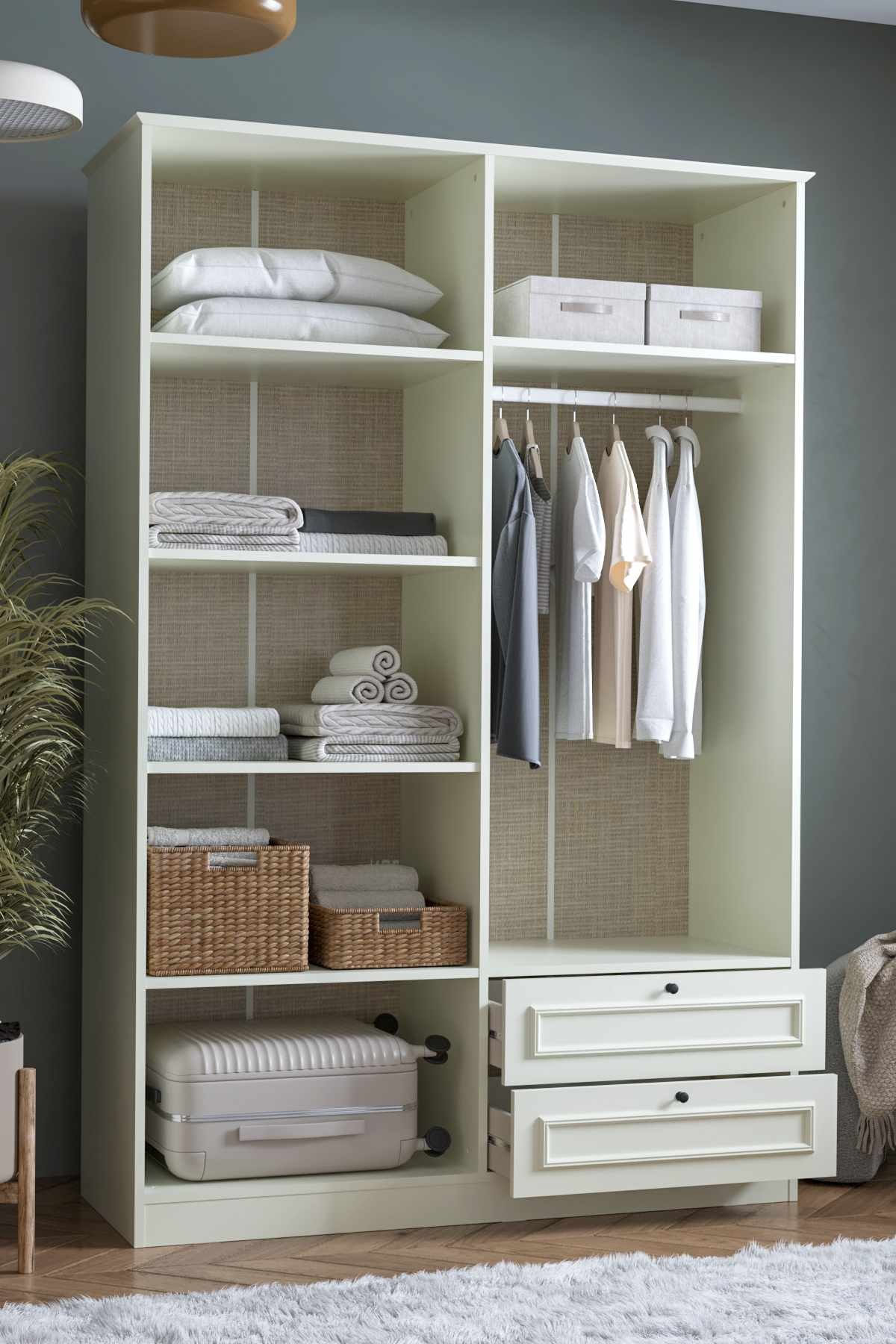 Dulap haine Mira 210, 140 x 210 x 54 cm, alb, PAL melaminat, organizare haine — imaginea 3