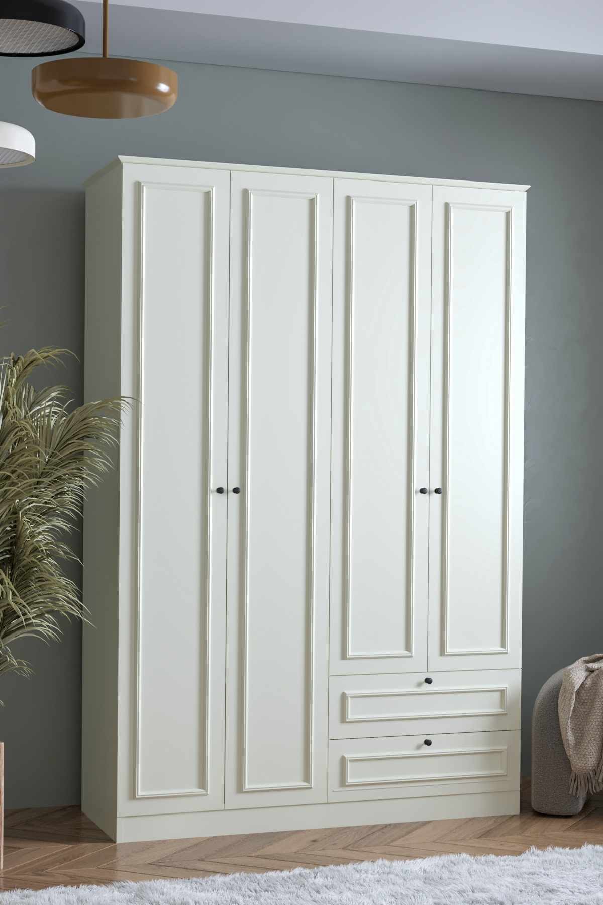 Dulap haine Mira 210, 140 x 210 x 54 cm, alb, PAL melaminat, organizare haine — imaginea 4