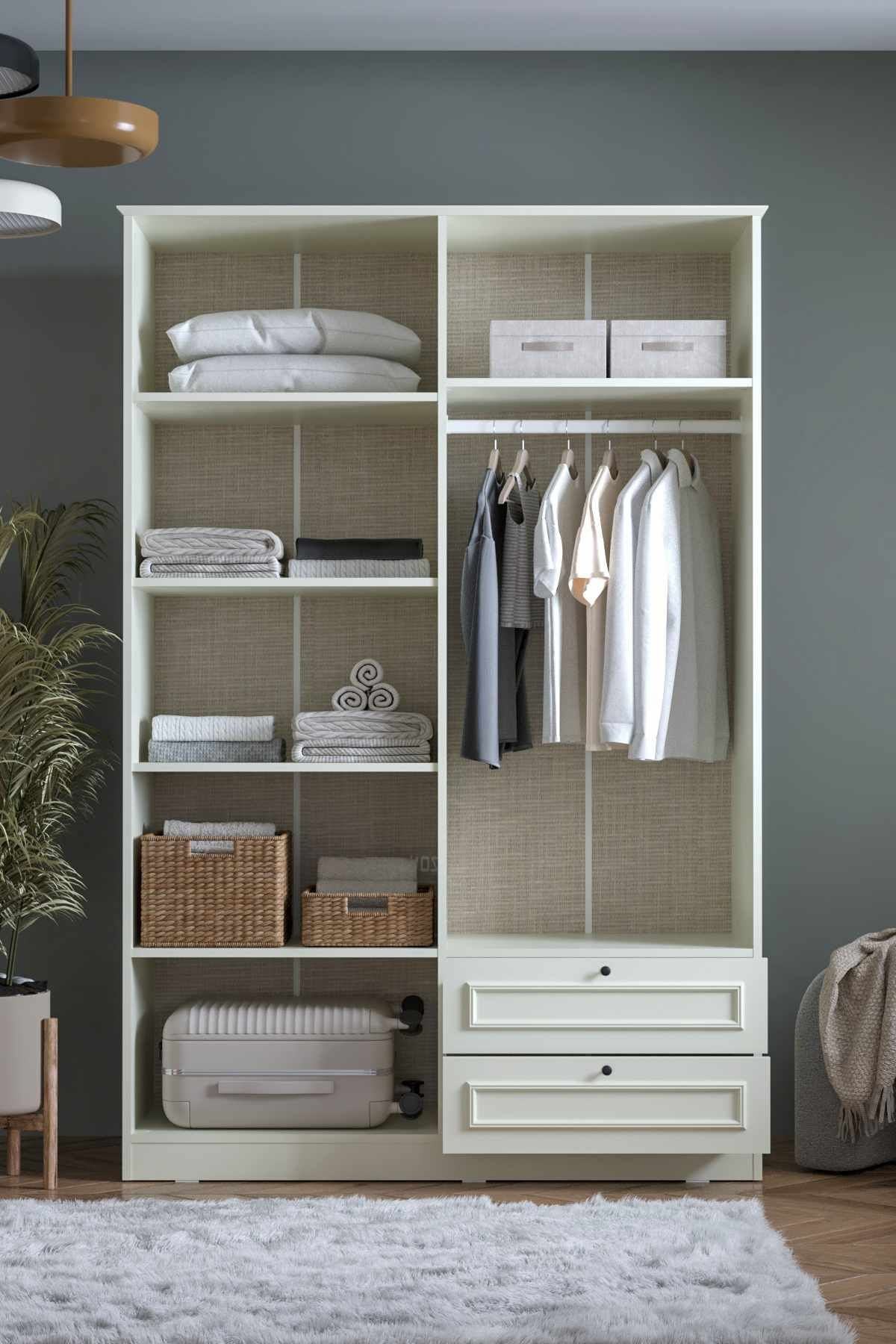 Dulap haine Mira 210, 140 x 210 x 54 cm, alb, PAL melaminat, organizare haine — imaginea 5