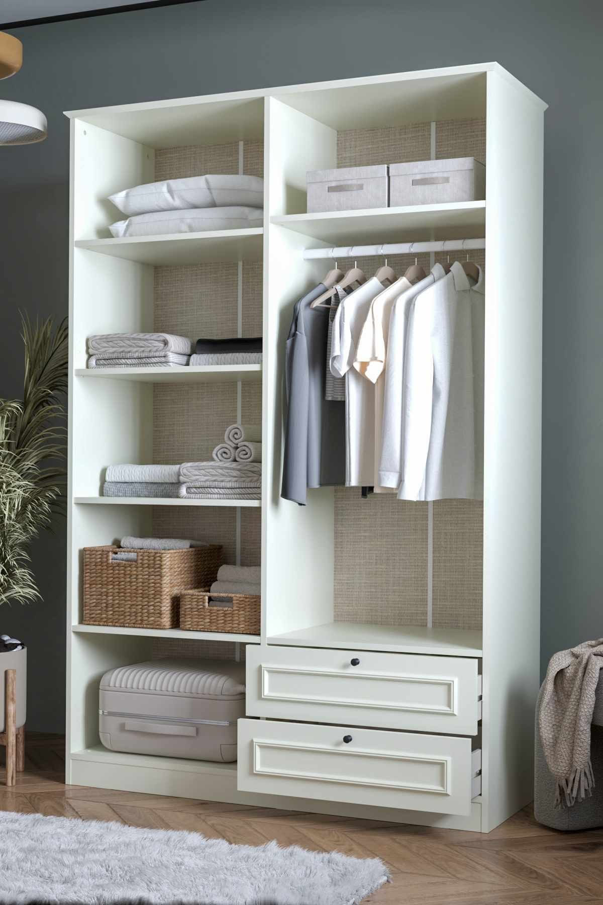 Dulap haine Mira 210, 140 x 210 x 54 cm, alb, PAL melaminat, organizare haine — imaginea 9