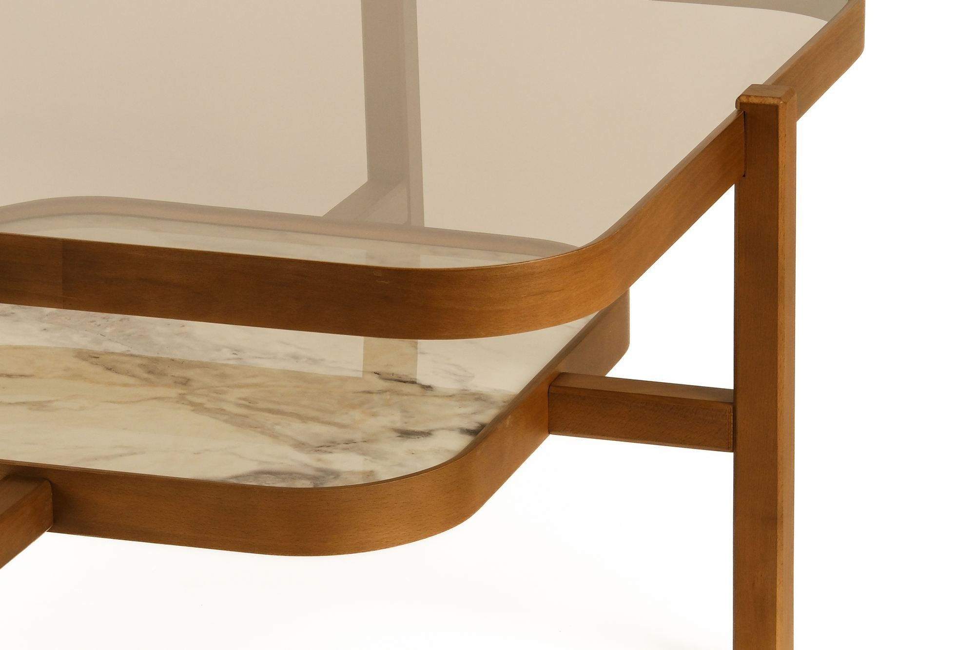 Masa de cafea Olimpus 90, 90 x 48 x 90 cm, nuc alb marmura, MDF, design compact, nuc / alb marble — imaginea 2