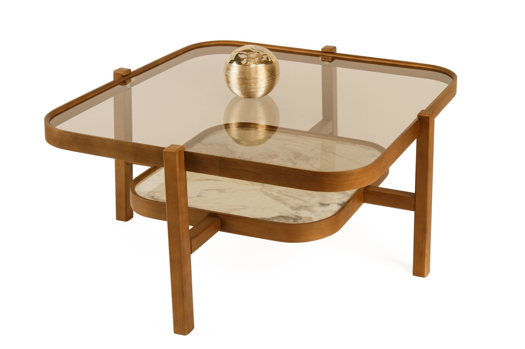 Masa de cafea Olimpus 90, 90 x 48 x 90 cm, nuc alb marmura, MDF, design compact, nuc / alb marble — imaginea 3