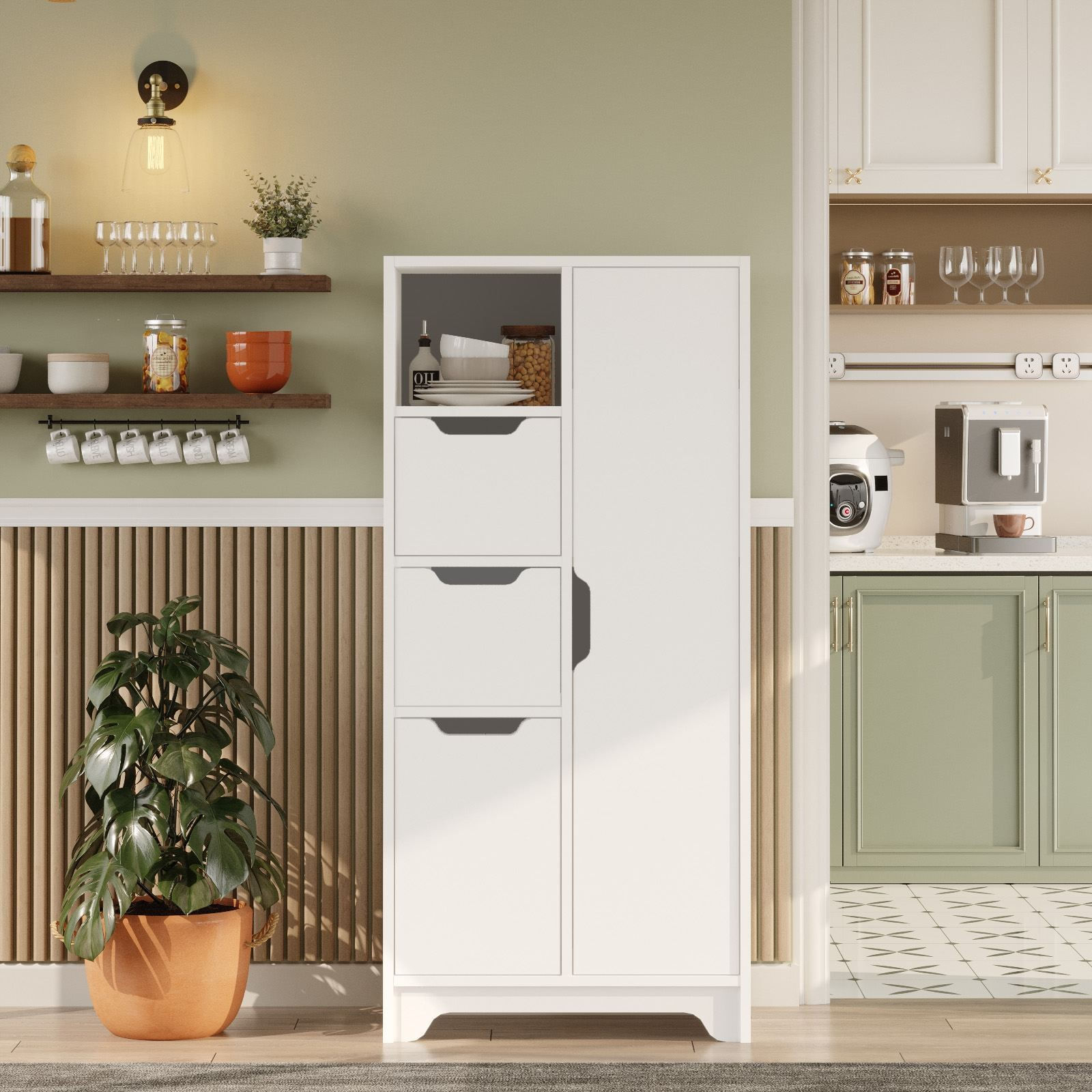 Dulap LIB1-W, 71 x 140 x 34 cm, alb, PAL melaminat, spatiu de depozitare, fixare pe perete — imaginea 4