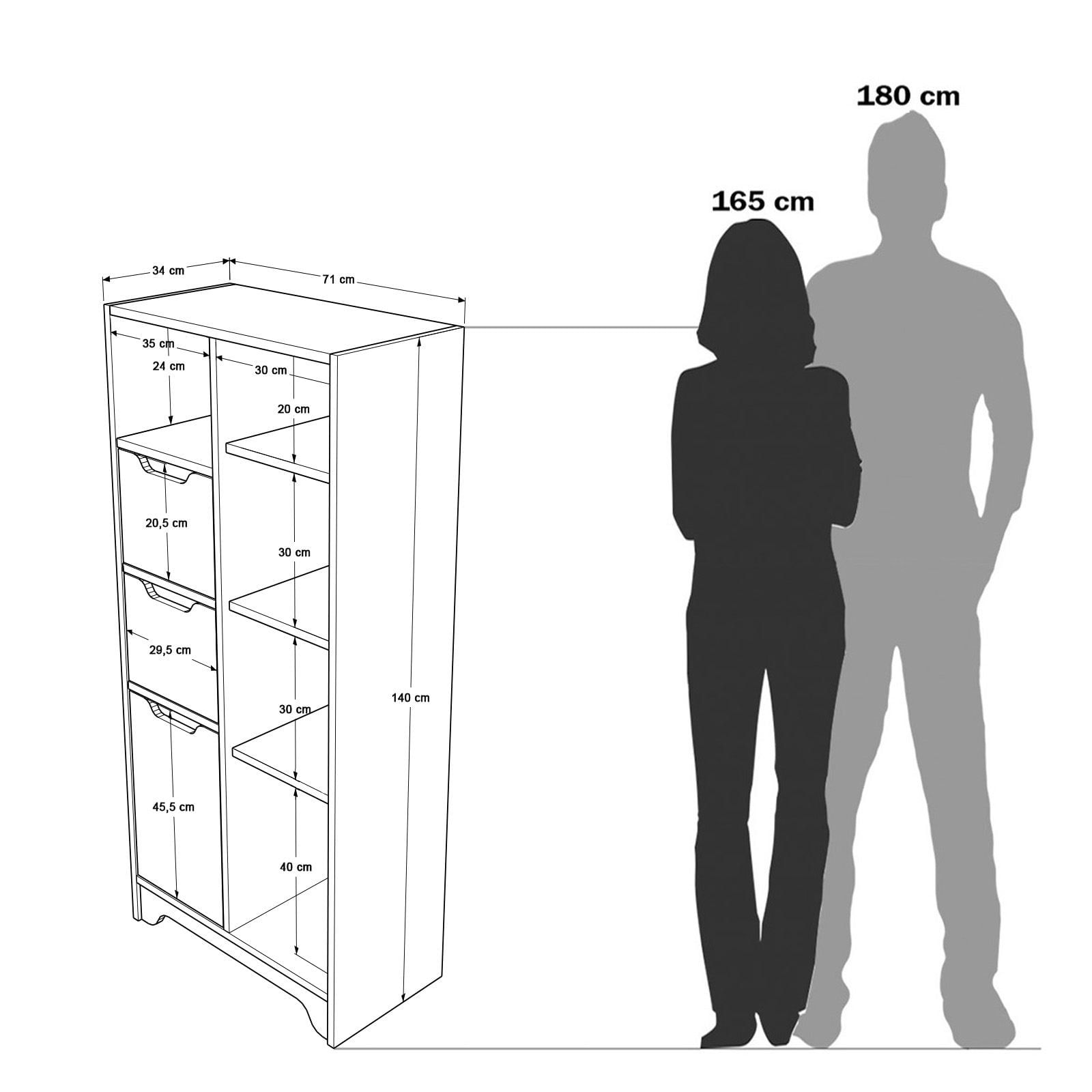 Dulap LIB1-W, 71 x 140 x 34 cm, alb, PAL melaminat, spatiu de depozitare, fixare pe perete — imaginea 5