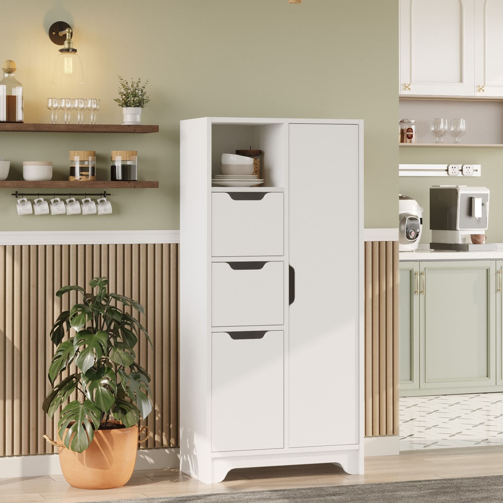 Dulap LIB1-W, 71 x 140 x 34 cm, alb, PAL melaminat, spatiu de depozitare, fixare pe perete — imaginea 6