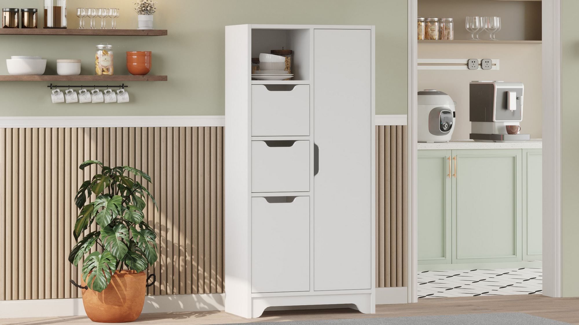 Dulap LIB1-W, 71 x 140 x 34 cm, alb, PAL melaminat, spatiu de depozitare, fixare pe perete — imaginea 7