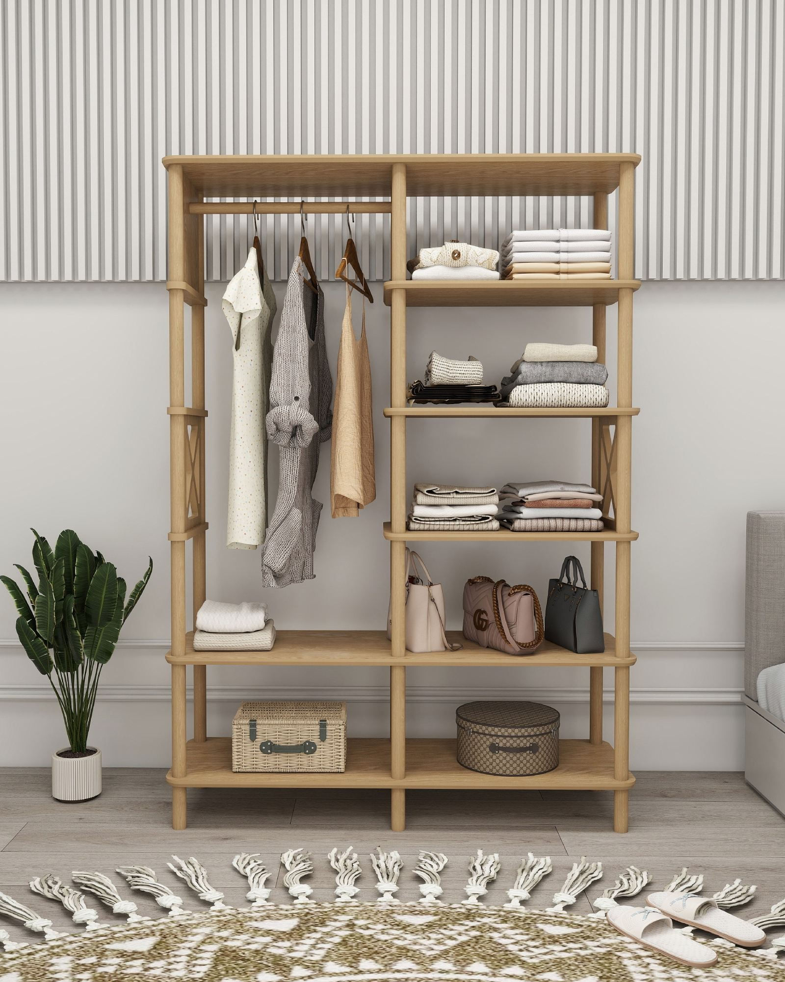 Dulap haine Lusso, 120 x 175 x 38 cm, stejar, MDF, capacitate 15 kg — imaginea 5