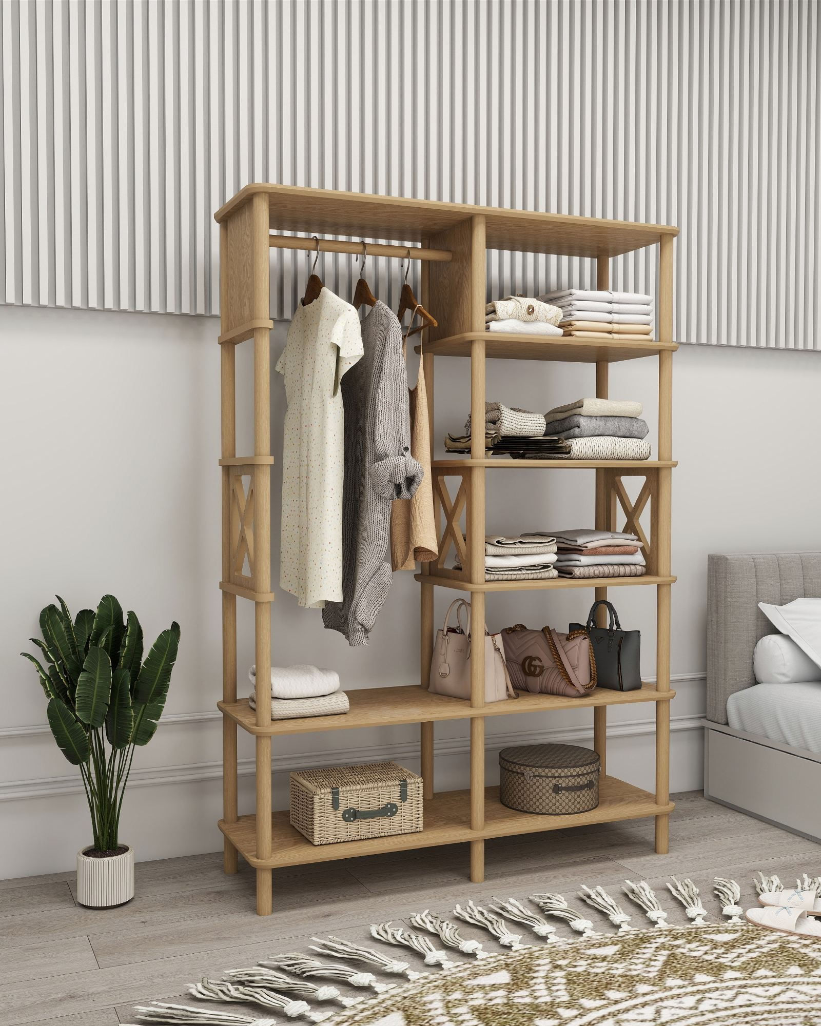 Dulap haine Lusso, 120 x 175 x 38 cm, stejar, MDF, capacitate 15 kg — imaginea 6