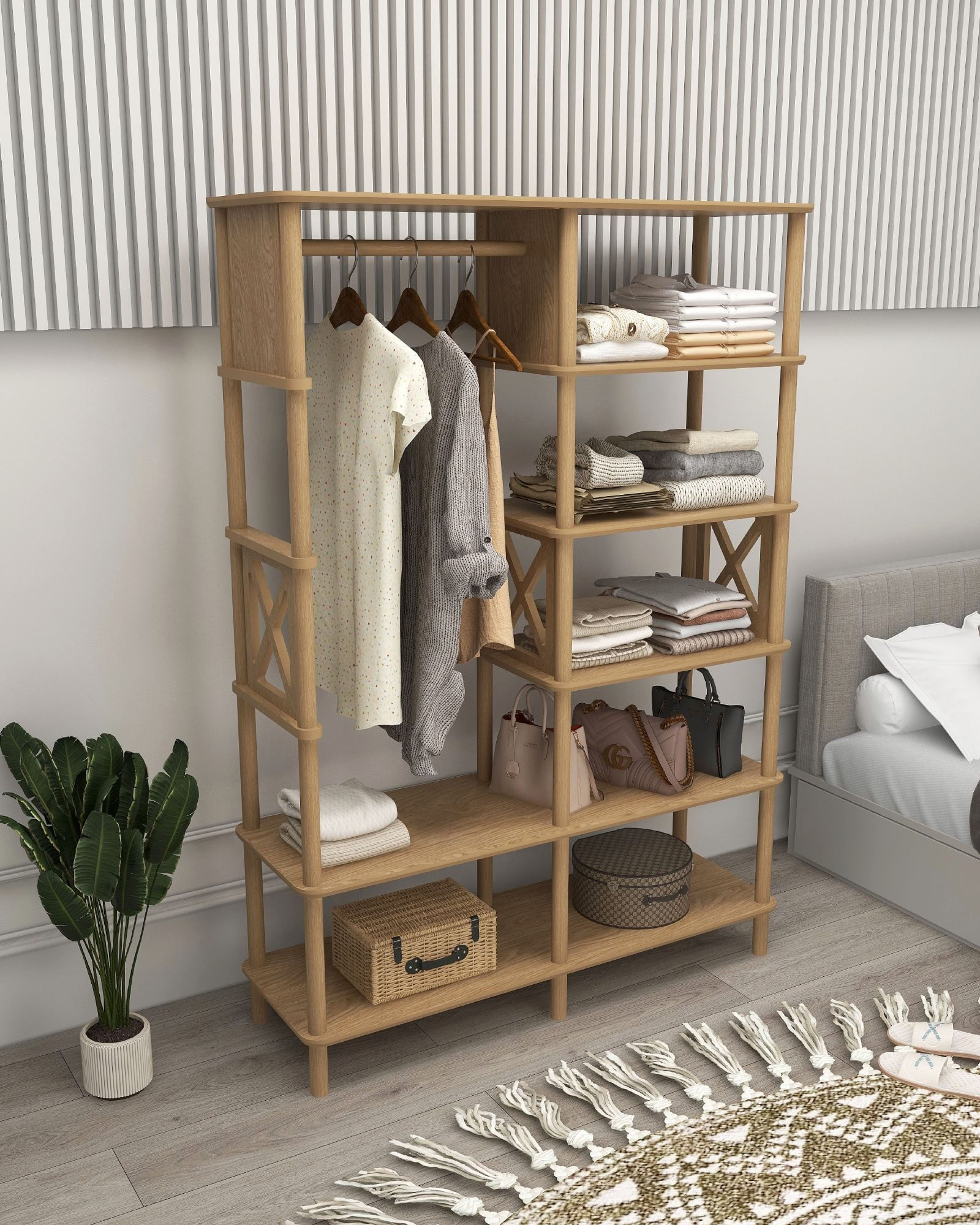 Dulap haine Lusso, 120 x 175 x 38 cm, stejar, MDF, capacitate 15 kg — imaginea 8
