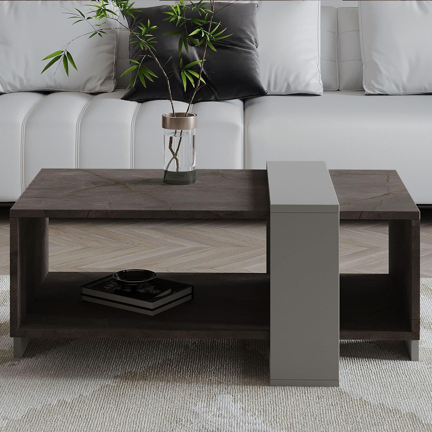 Masa de cafea Meleni, 90 x 40 x 49 cm, gordion marmura gri, PAL melaminat, design compact, gordion marble / gri — imaginea 4