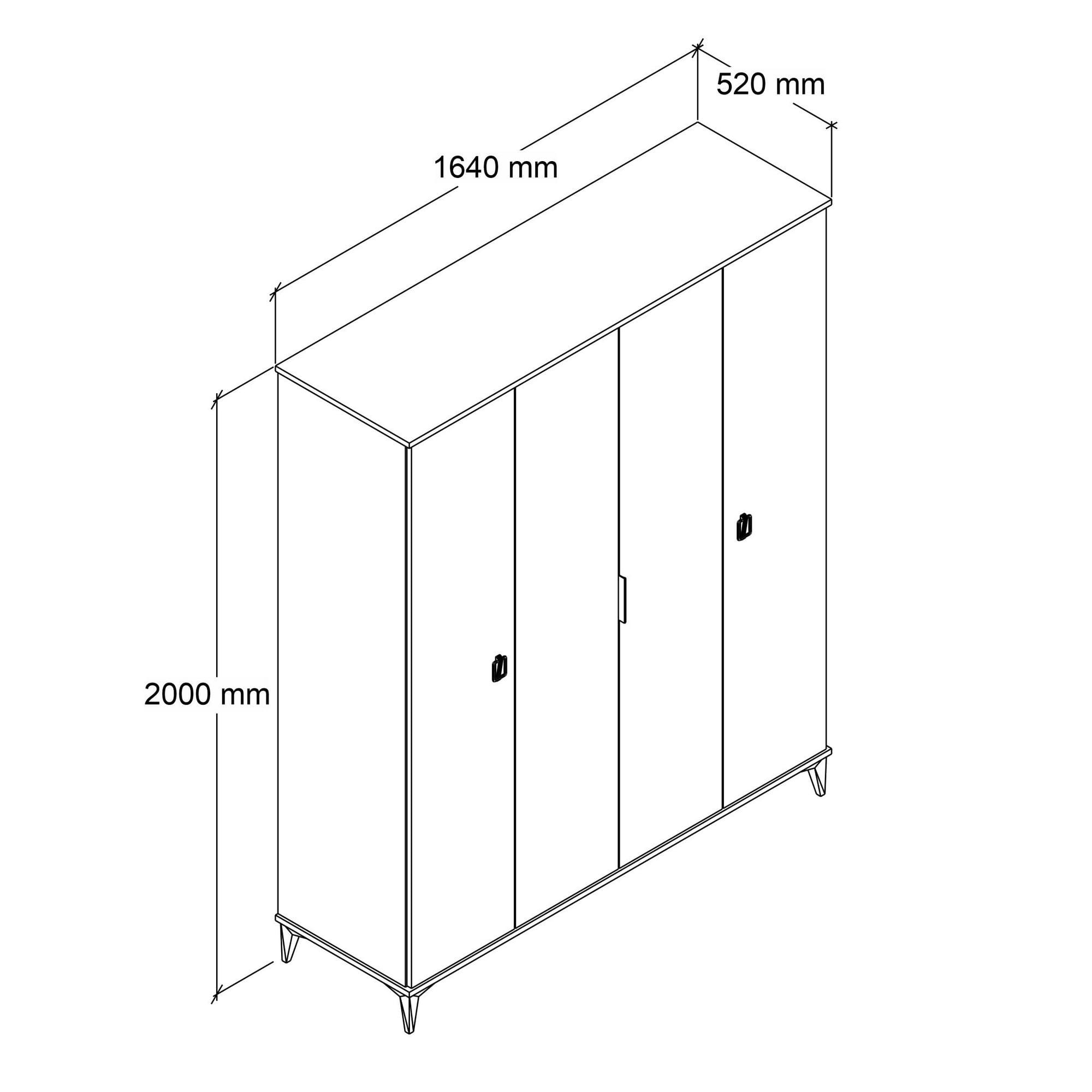Dulap haine Neva 6402, 164 x 200 x 52 cm, stejar alb antracit, PAL melaminat, spatiu de depozitare, fixare pe perete — imaginea 4
