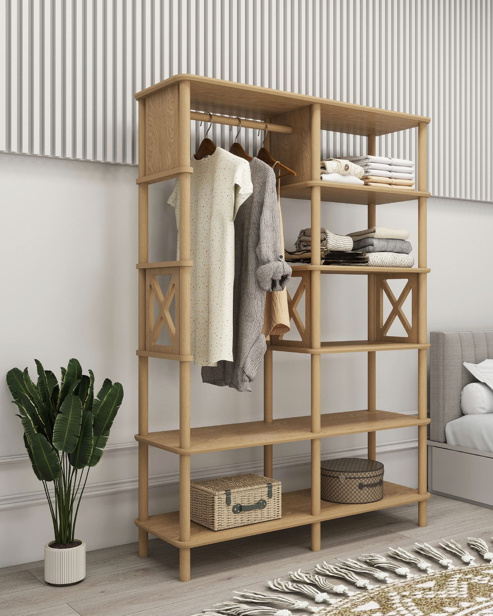 Dulap haine Lusso, 120 x 175 x 38 cm, stejar, MDF, capacitate 15 kg — imaginea 9
