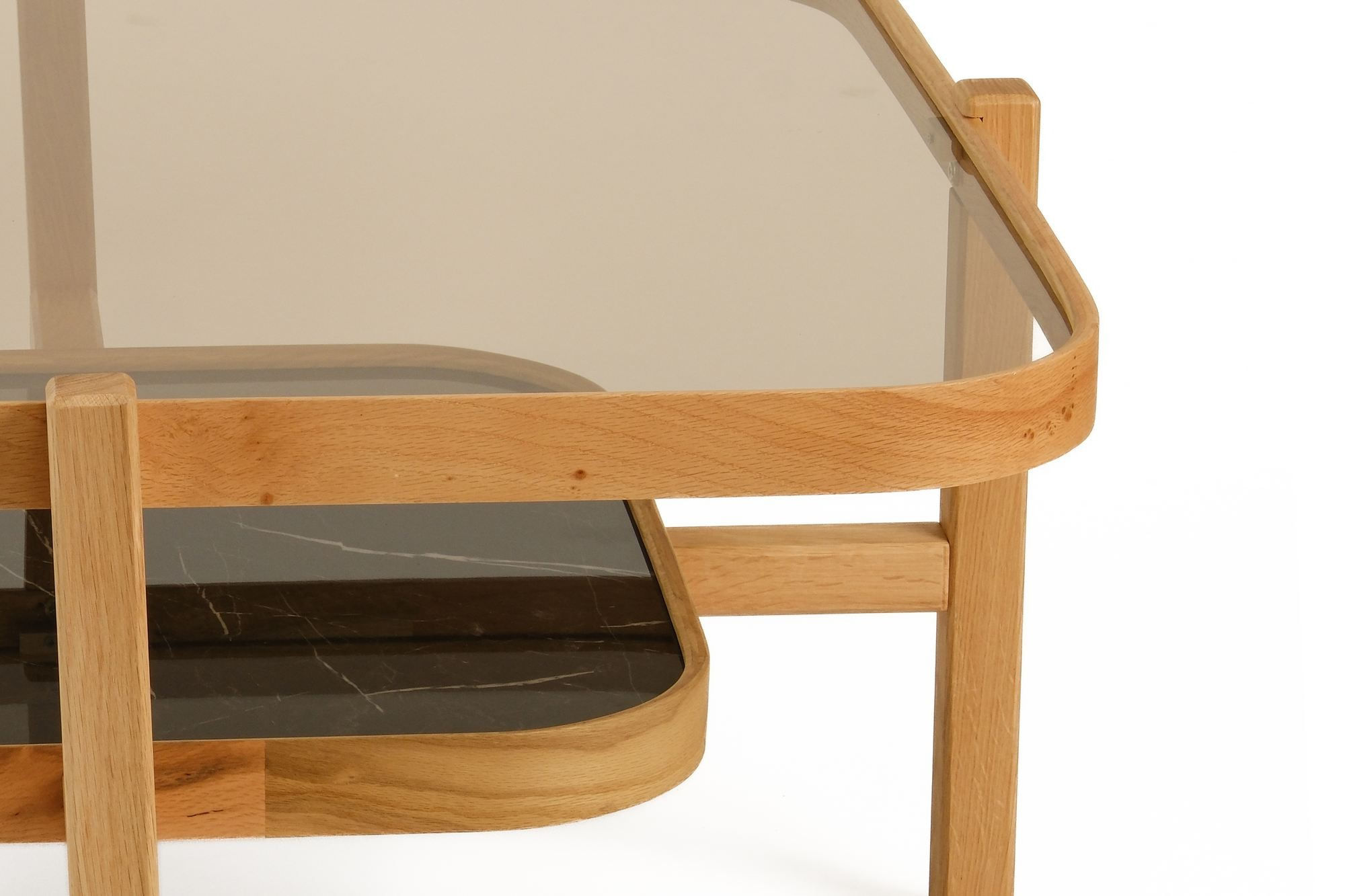 Masa de cafea Olimpus 90, 90 x 48 x 90 cm, stejar negru marmura, MDF, design compact, stejar / negru marble — imaginea 2