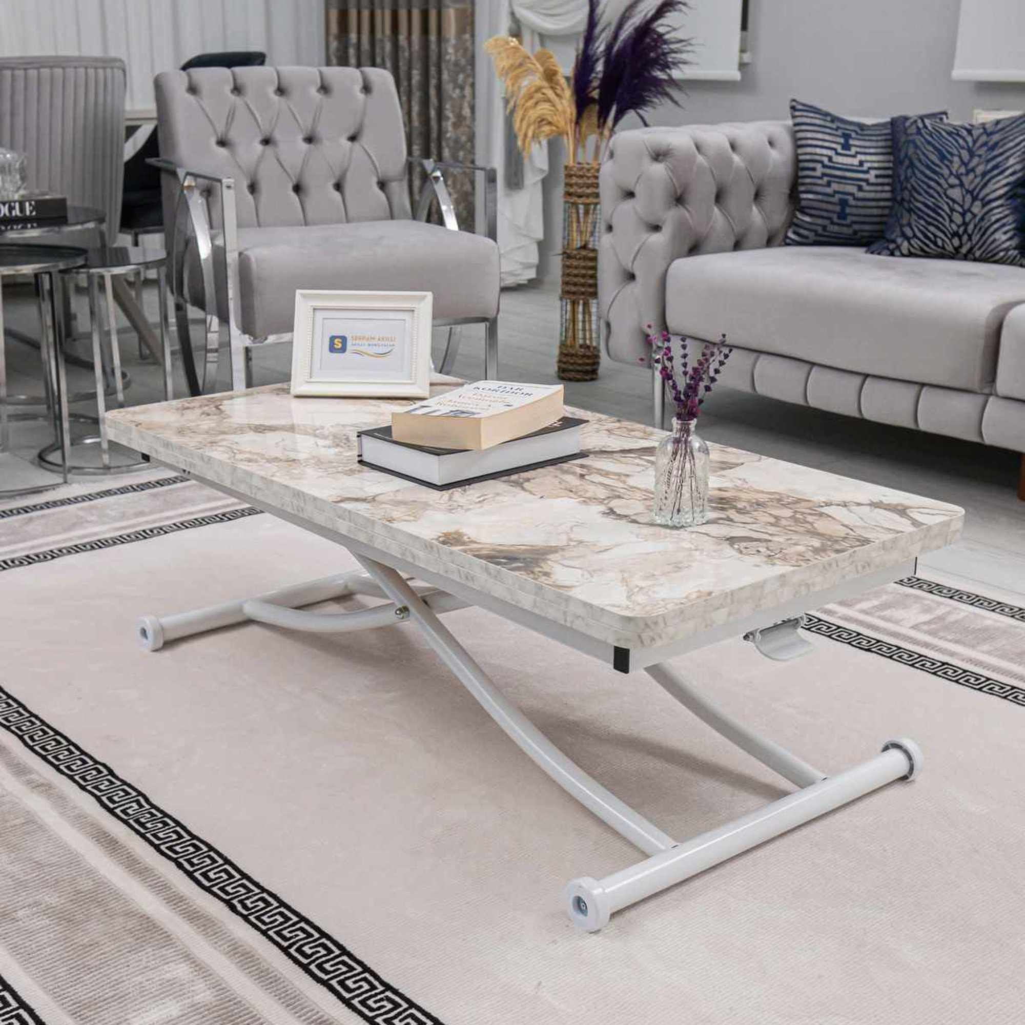 Masa de cafea Juppo Int, alb marmura alb, MDF, capacitate 125 kg, alb marble / alb — imaginea 2
