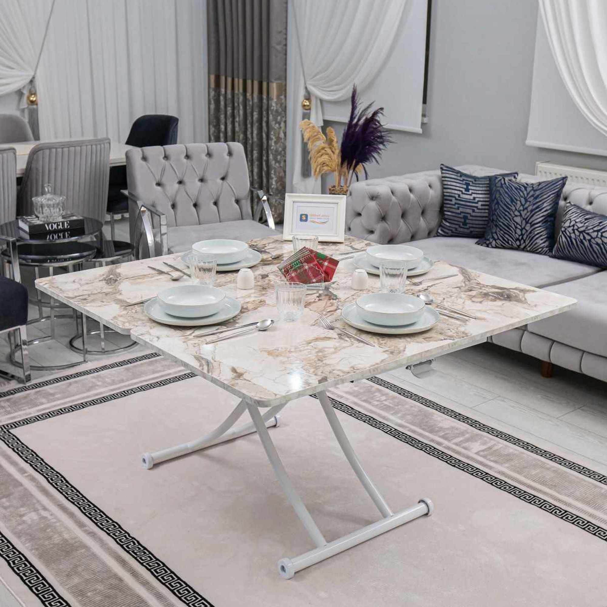 Masa de cafea Juppo Int, alb marmura alb, MDF, capacitate 125 kg, alb marble / alb — imaginea 4