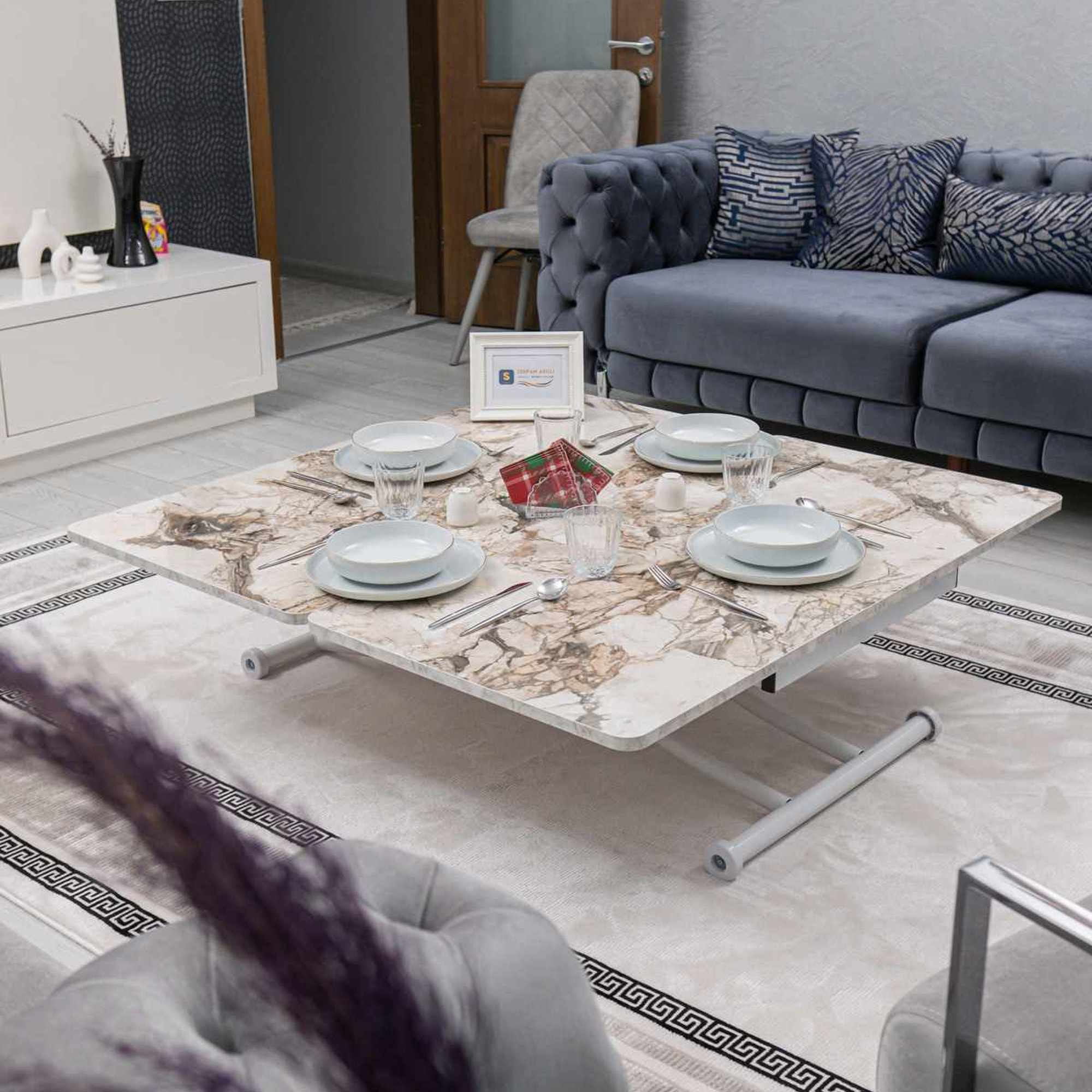 Masa de cafea Juppo Int, alb marmura alb, MDF, capacitate 125 kg, alb marble / alb — imaginea 6