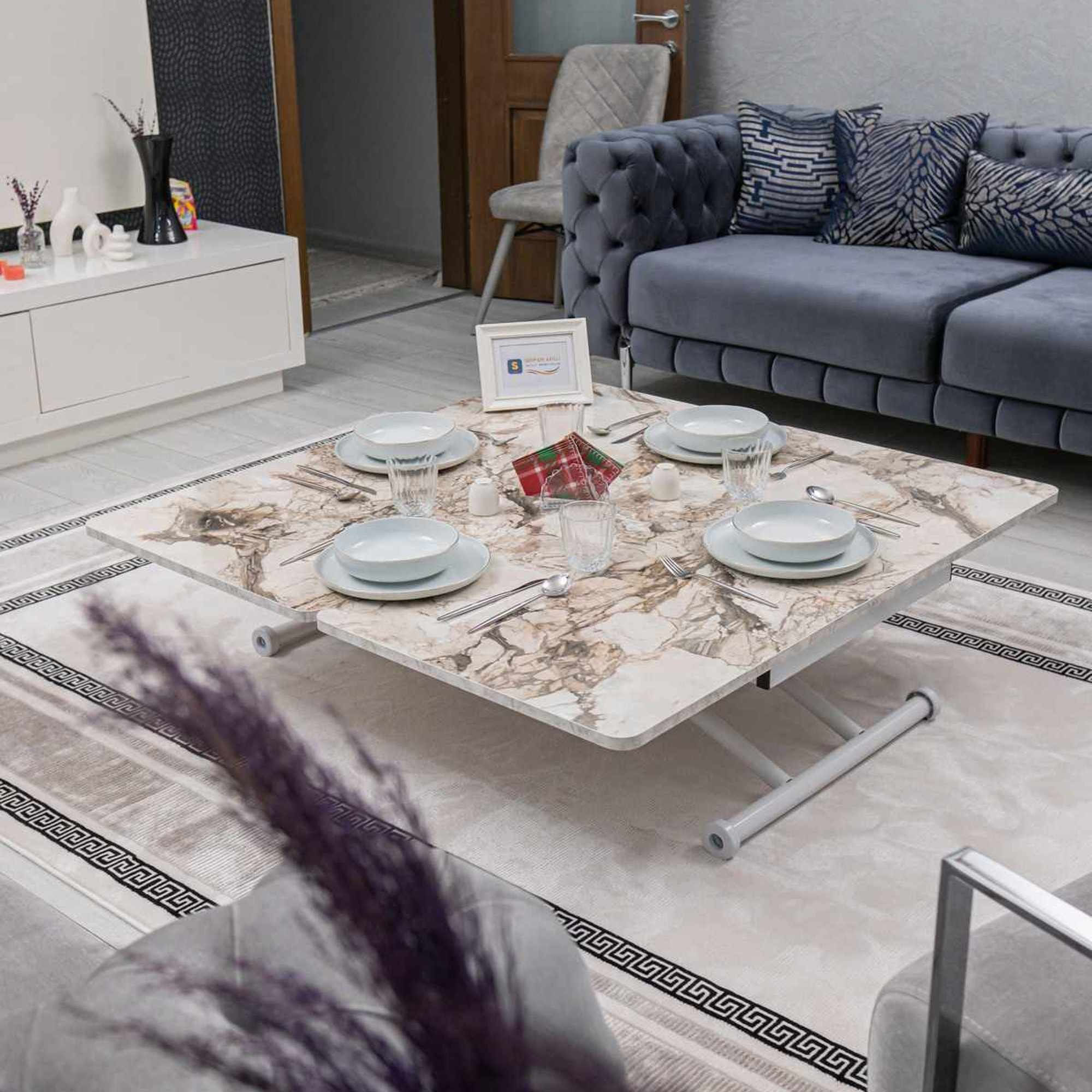 Masa de cafea Juppo Ext, alb marmura alb, MDF, capacitate 125 kg, alb marble / alb — imaginea 6