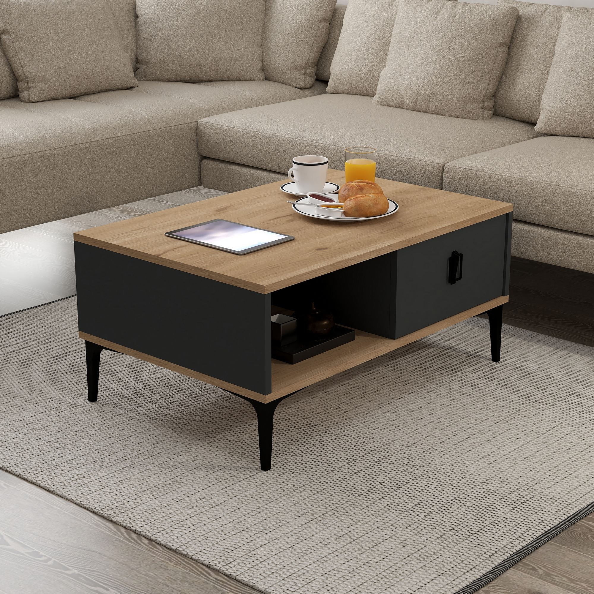 Masa de cafea Sare 2003, 90 x 41,5 x 60 cm, stejar safir antracit, PAL melaminat, design compact — imaginea 2