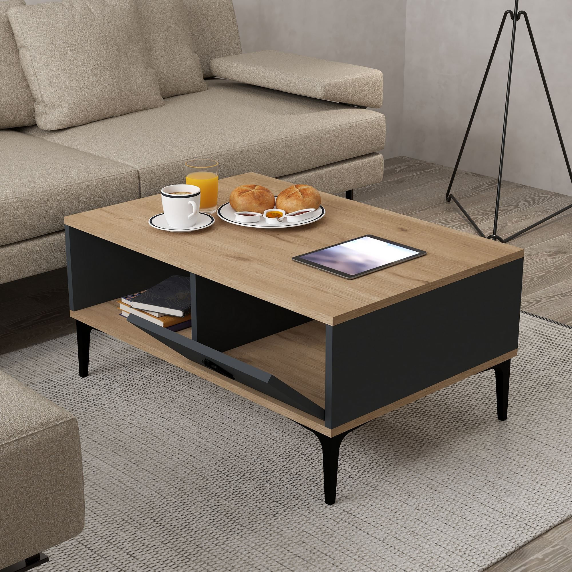 Masa de cafea Sare 2003, 90 x 41,5 x 60 cm, stejar safir antracit, PAL melaminat, design compact — imaginea 3