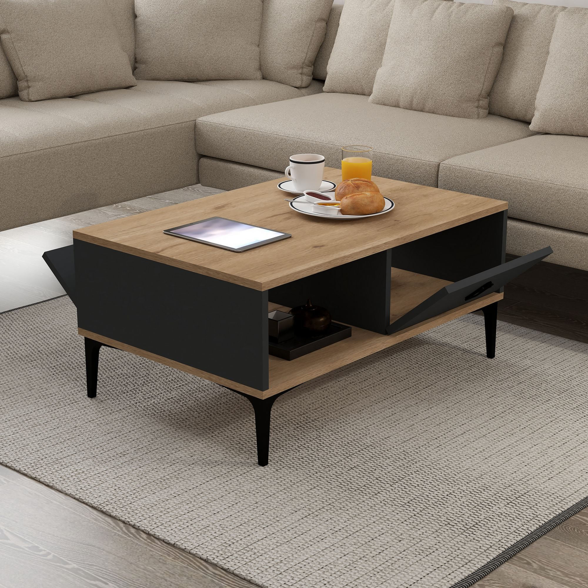 Masa de cafea Sare 2003, 90 x 41,5 x 60 cm, stejar safir antracit, PAL melaminat, design compact — imaginea 4
