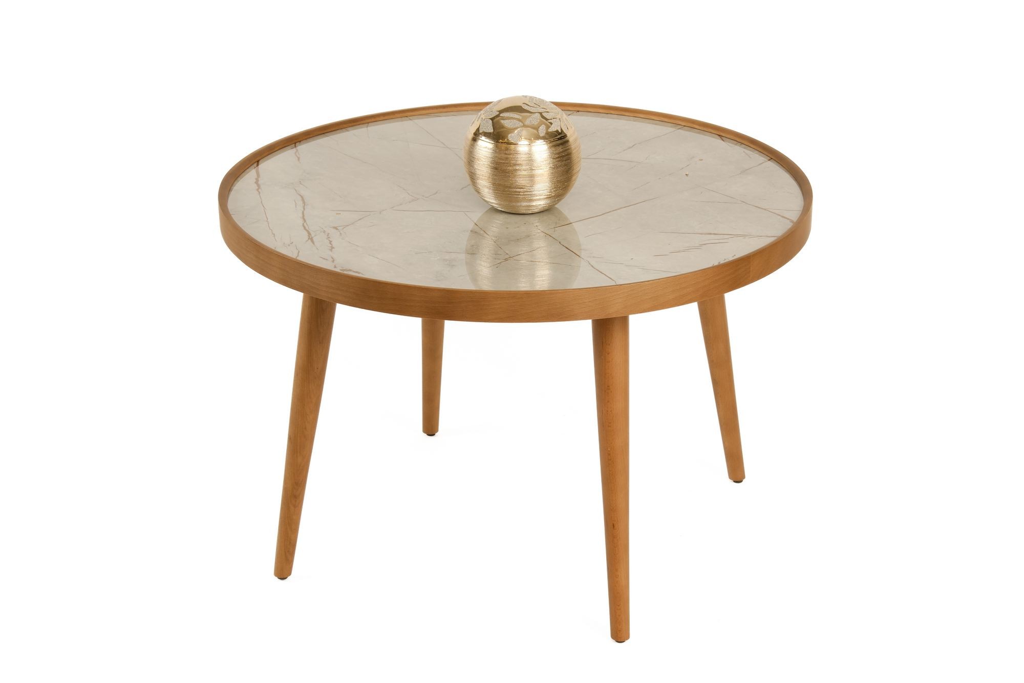 Masa de cafea Polen 80, 80 x 48 x 80 cm, nuc gri marmura, MDF, design compact, nuc / gri marble — imaginea 2
