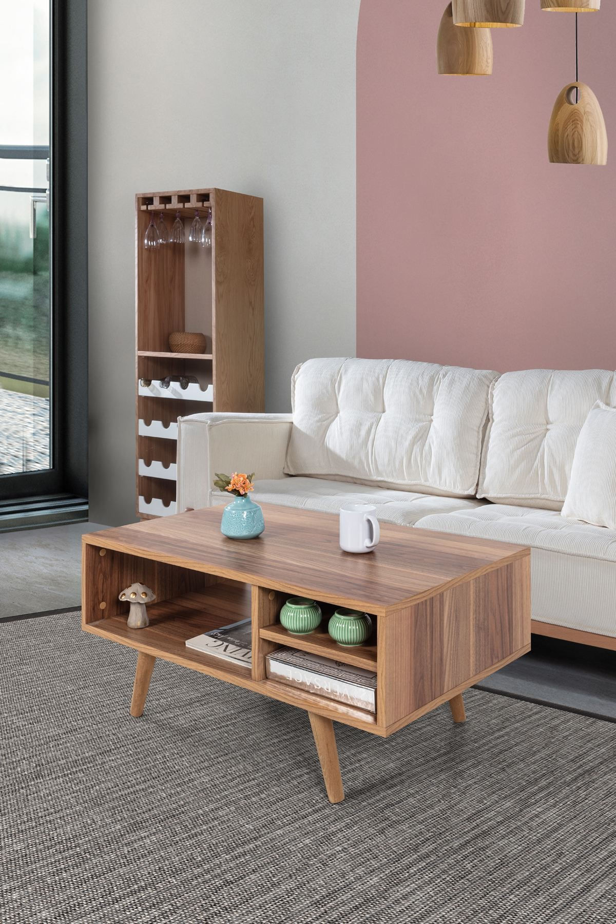 Masa de cafea Venüs 2037, 90 x 43 x 55 cm, nuc, PAL melaminat, design compact — imaginea 2