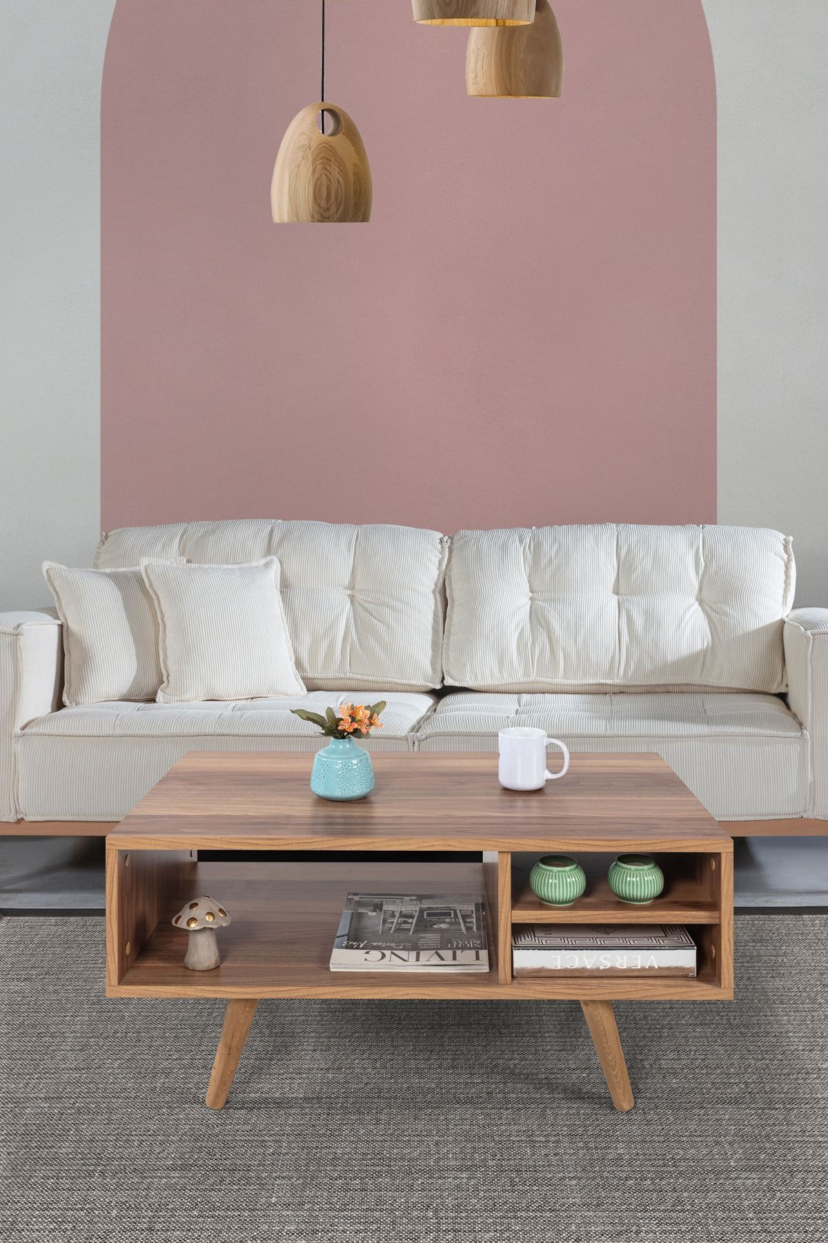 Masa de cafea Venüs 2037, 90 x 43 x 55 cm, nuc, PAL melaminat, design compact — imaginea 3