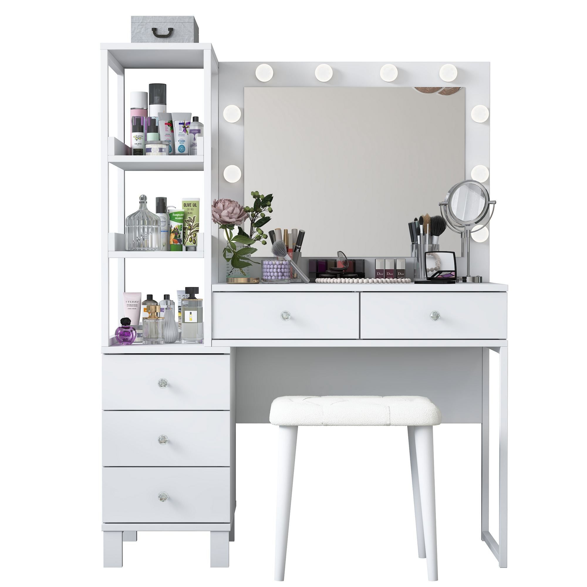 Masa de machiaj BJ155, 120 x 79,8 x 44,5 cm, alb, PAL, oglinda inclusa — imaginea 3