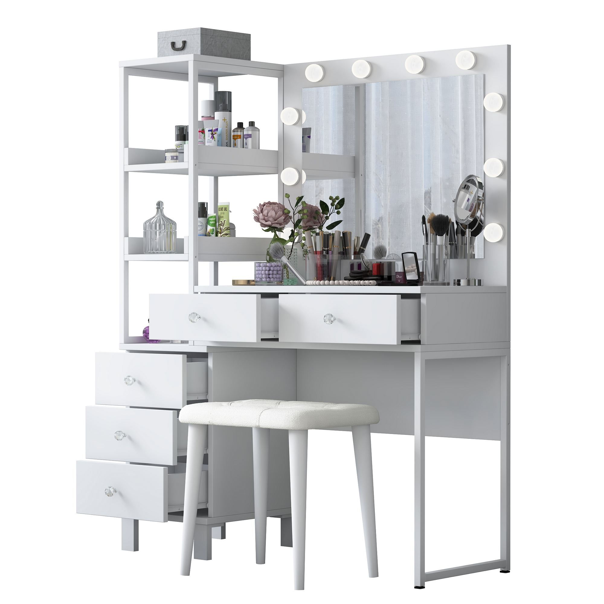 Masa de machiaj BJ155, 120 x 79,8 x 44,5 cm, alb, PAL, oglinda inclusa — imaginea 9