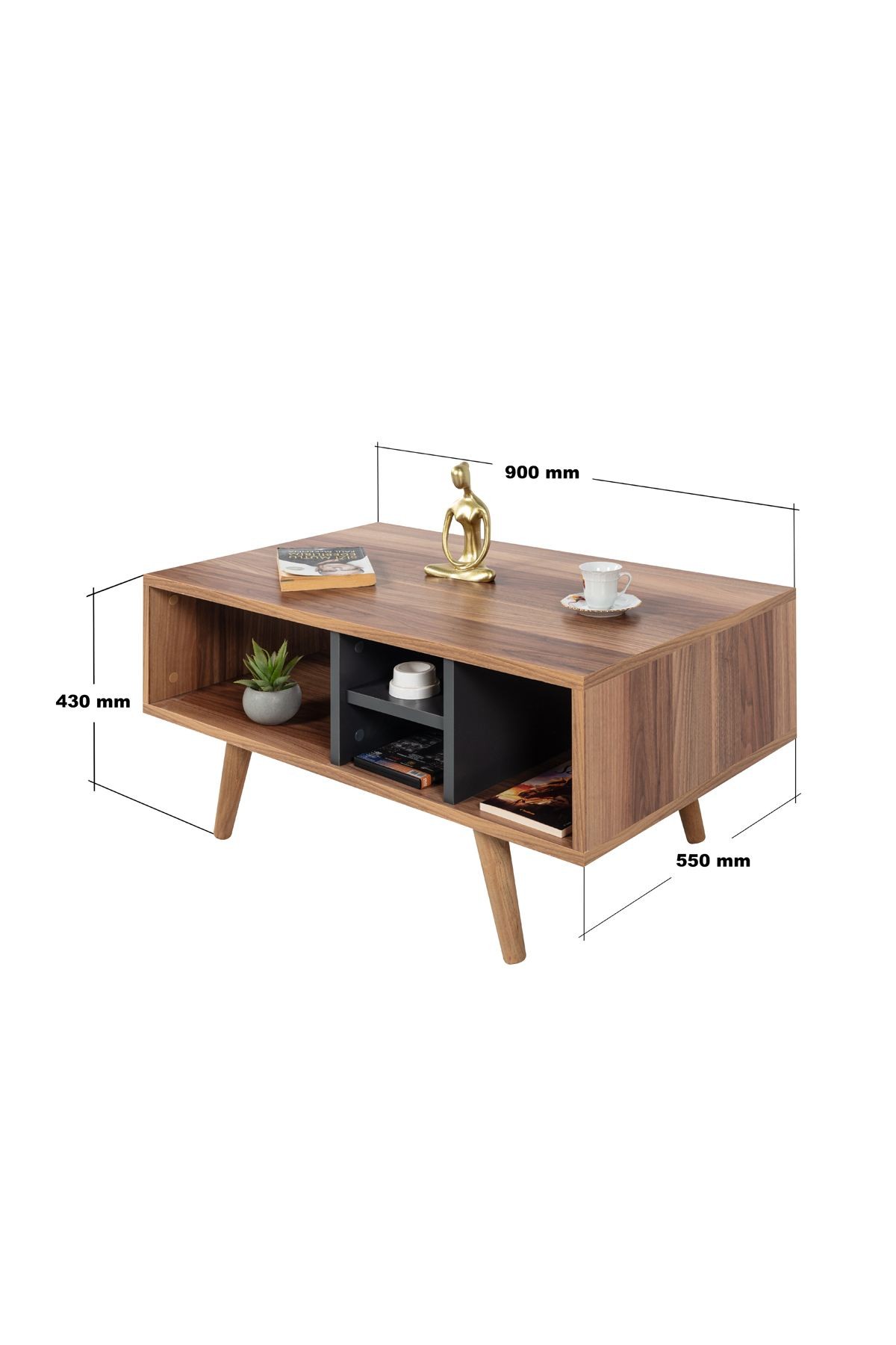 Masa de cafea Sina 2026, 90 x 43 x 55 cm, nuc antracit, PAL melaminat, design compact