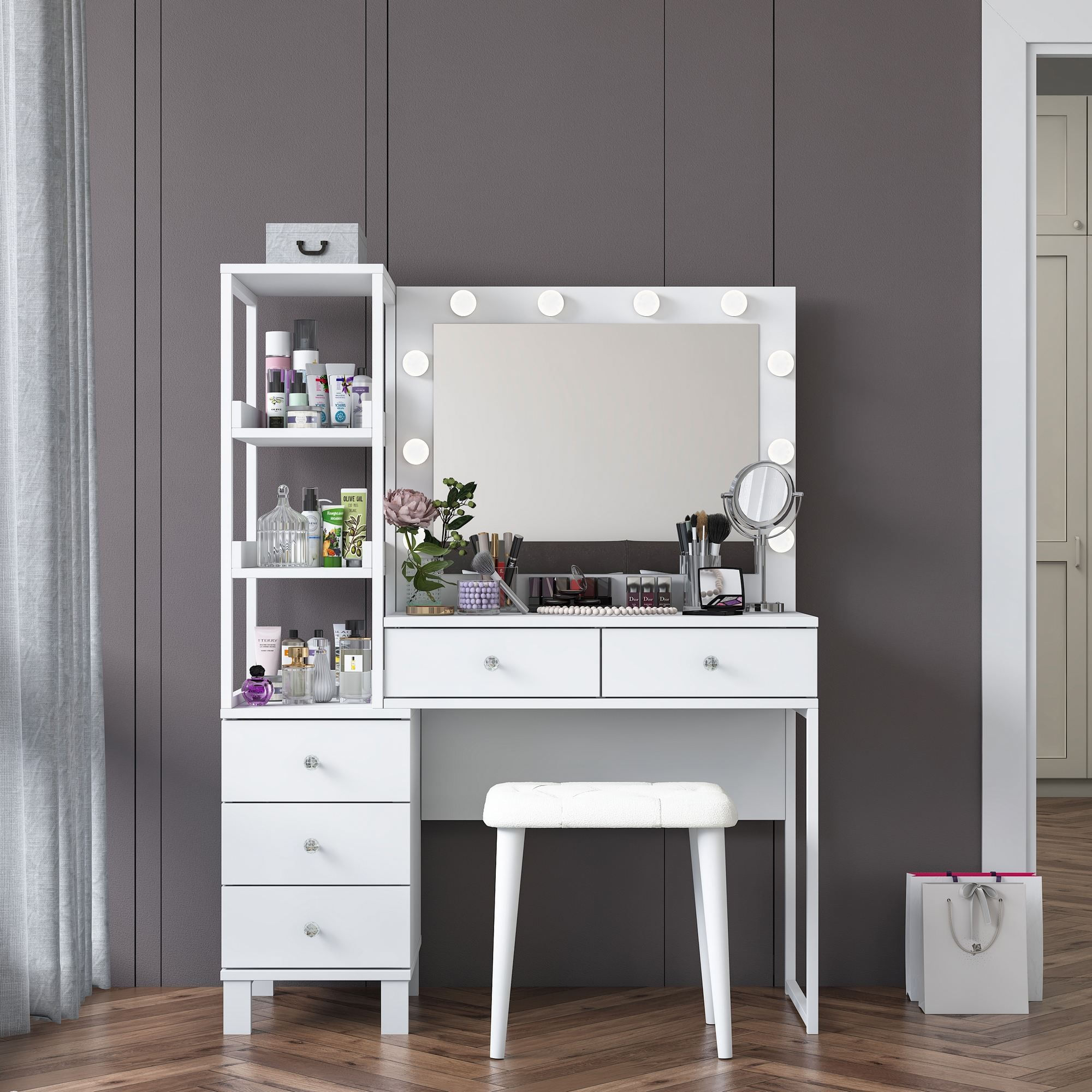 Masa de machiaj BJ155, 120 x 79,8 x 44,5 cm, alb, PAL, oglinda inclusa — imaginea 10