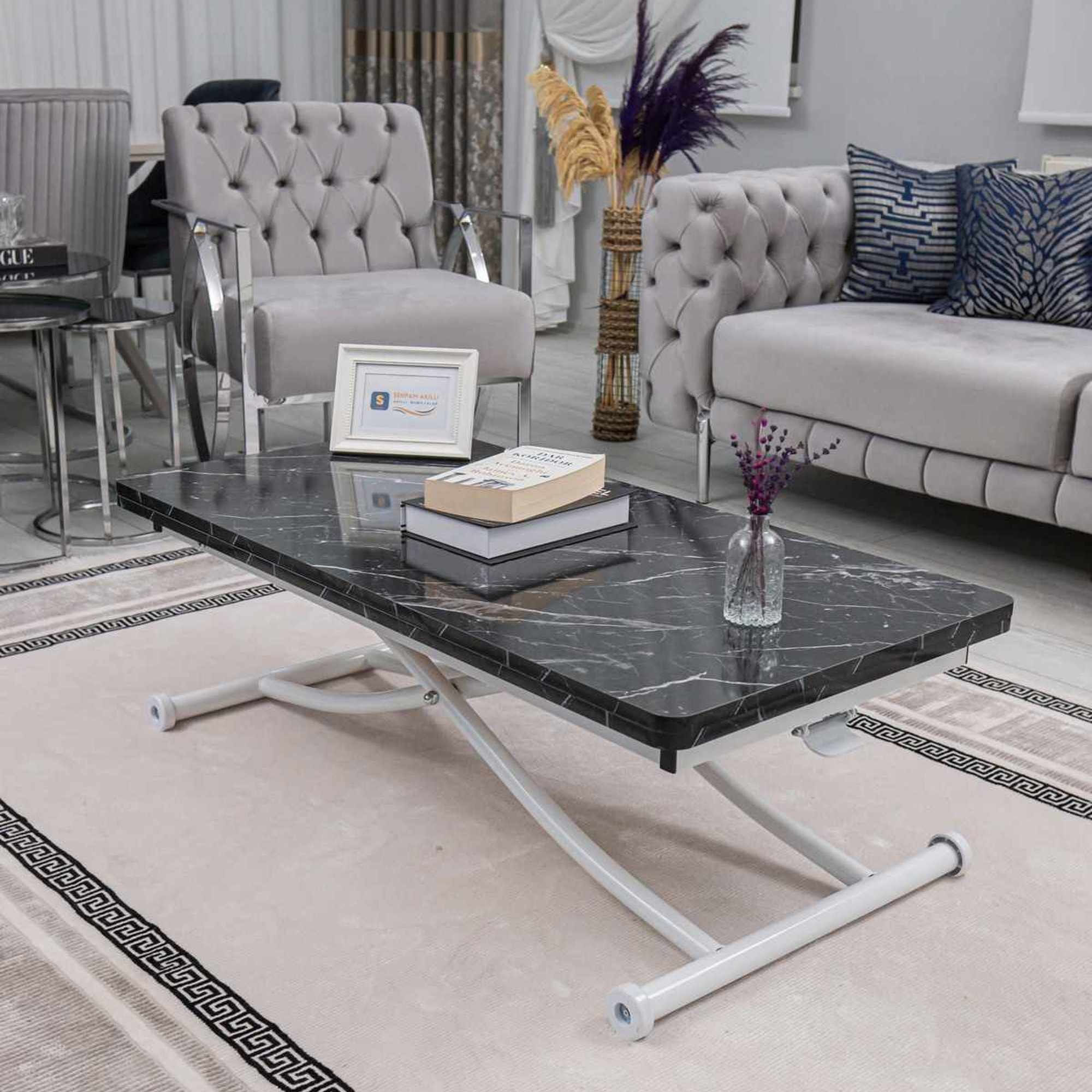 Masa de cafea Juppo Int, negru marmura alb, MDF, capacitate 125 kg, negru marble / alb — imaginea 2
