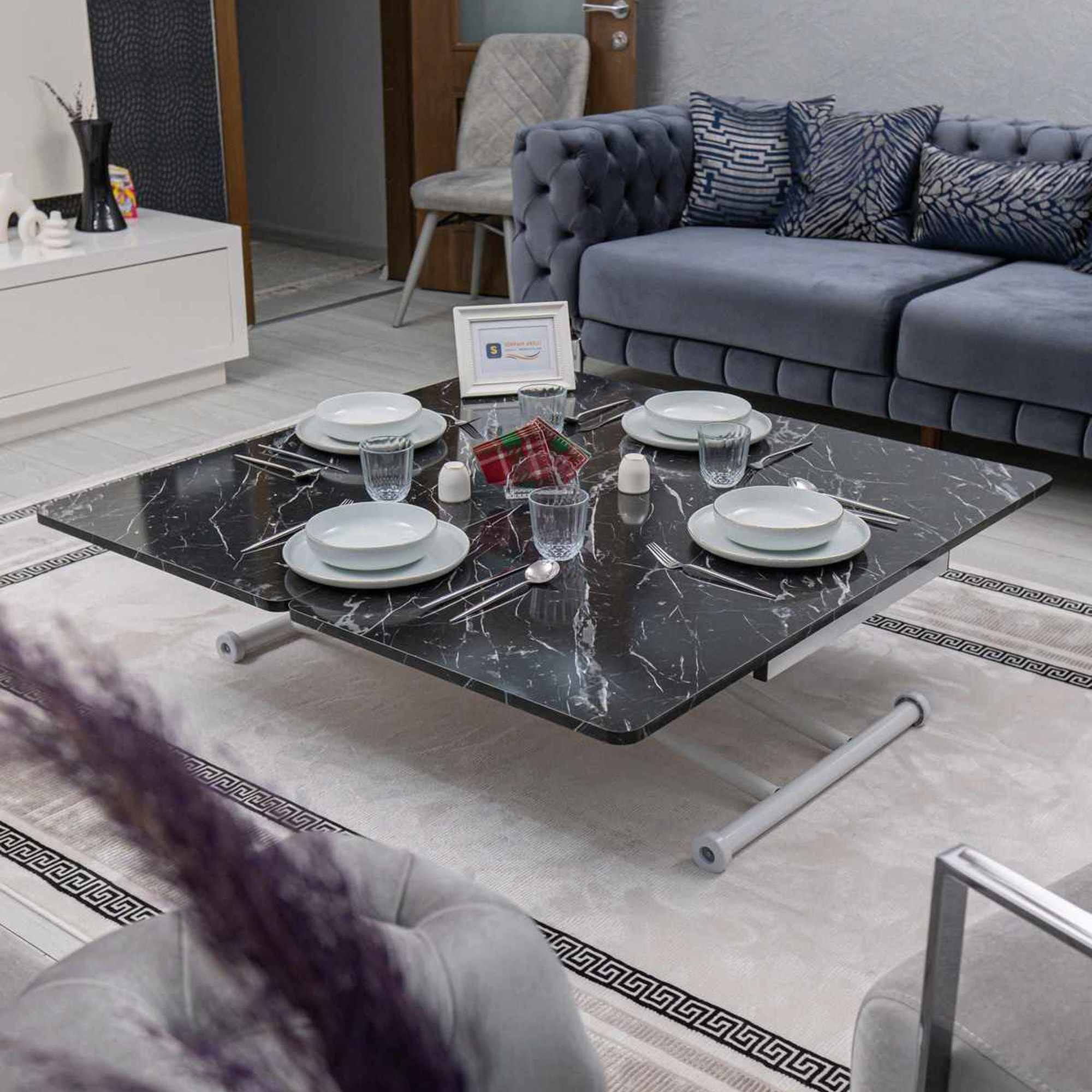 Masa de cafea Juppo Int, negru marmura alb, MDF, capacitate 125 kg, negru marble / alb — imaginea 3