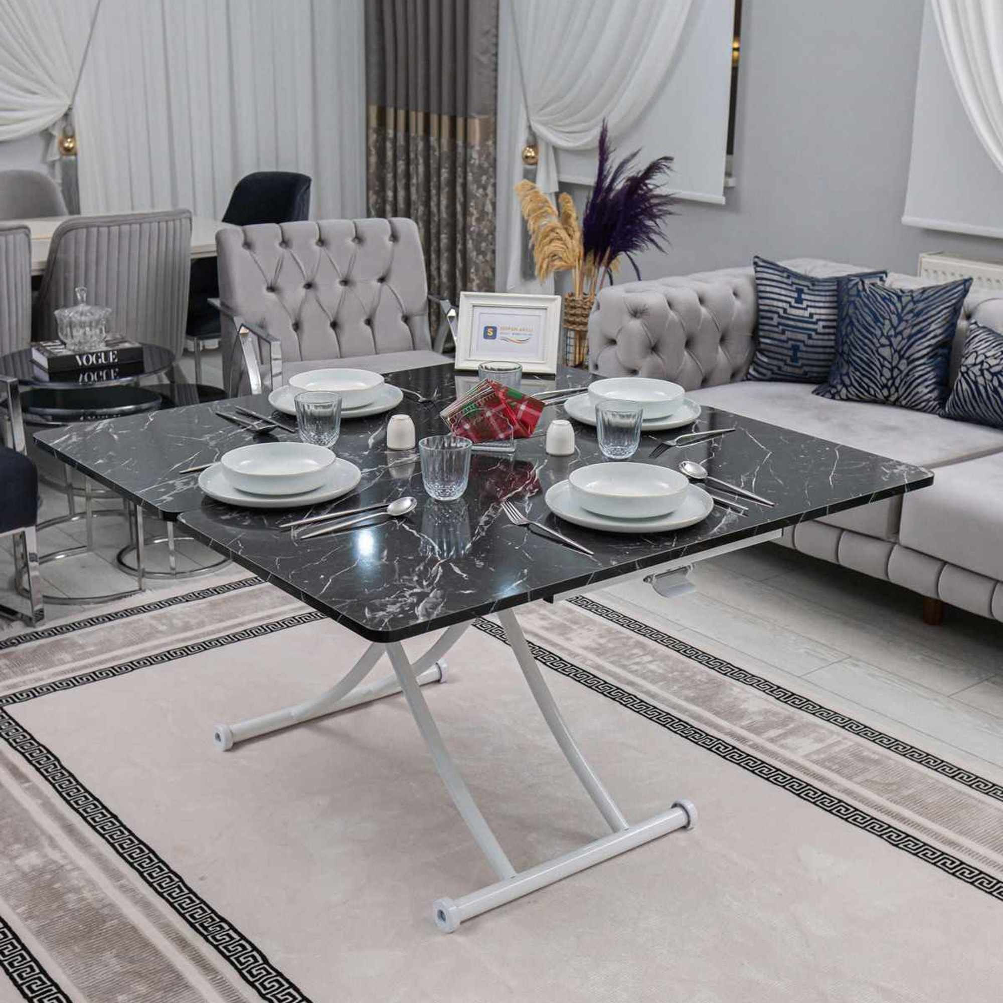 Masa de cafea Juppo Int, negru marmura alb, MDF, capacitate 125 kg, negru marble / alb — imaginea 4