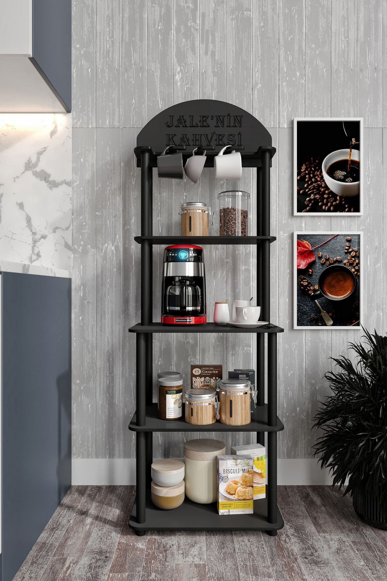 Dulap pentru cafea Lungo, 50 x 140 x 30 cm, negru, MDF — imaginea 2