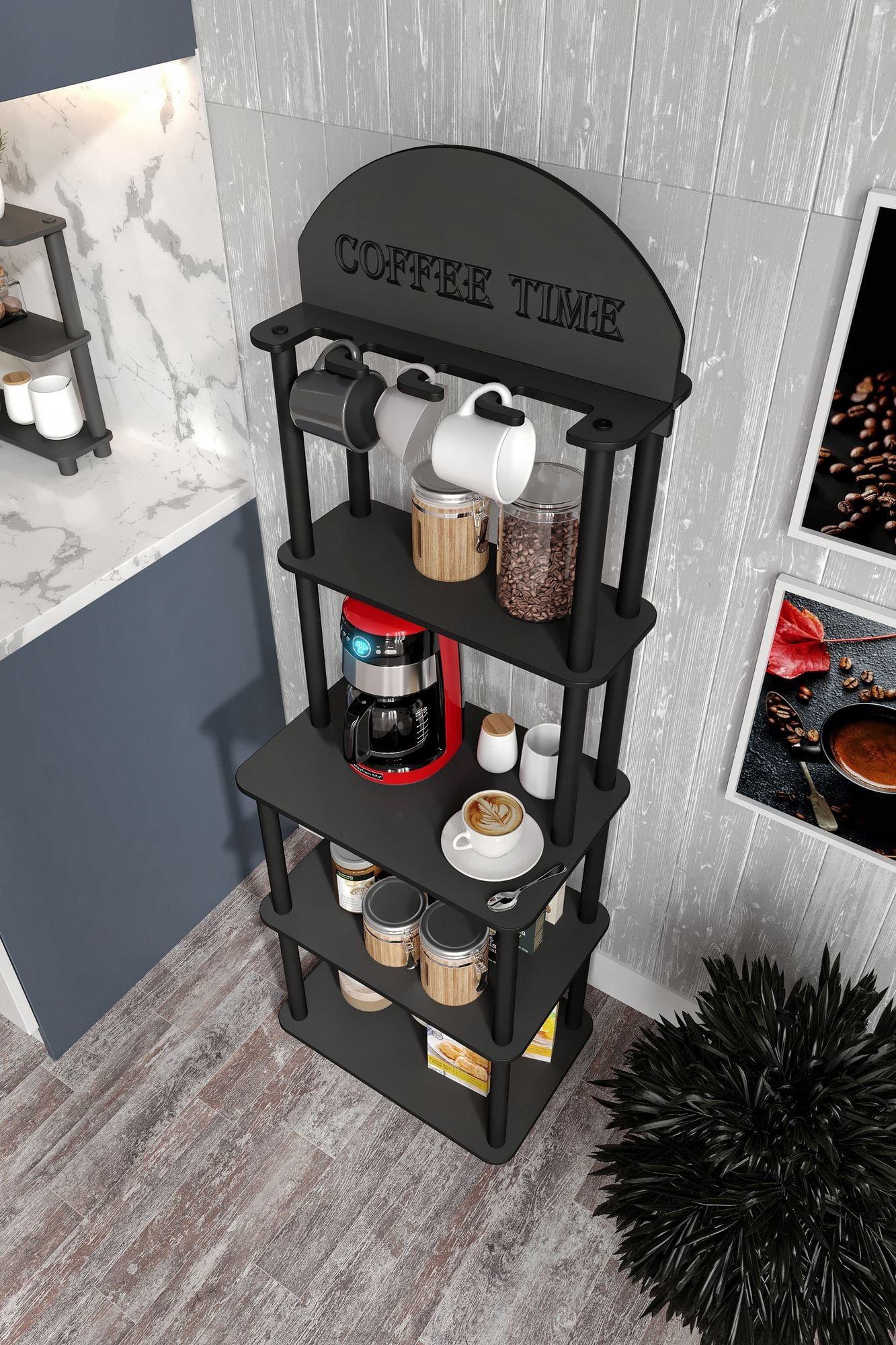 Dulap pentru cafea Lungo, 50 x 140 x 30 cm, negru, MDF — imaginea 3