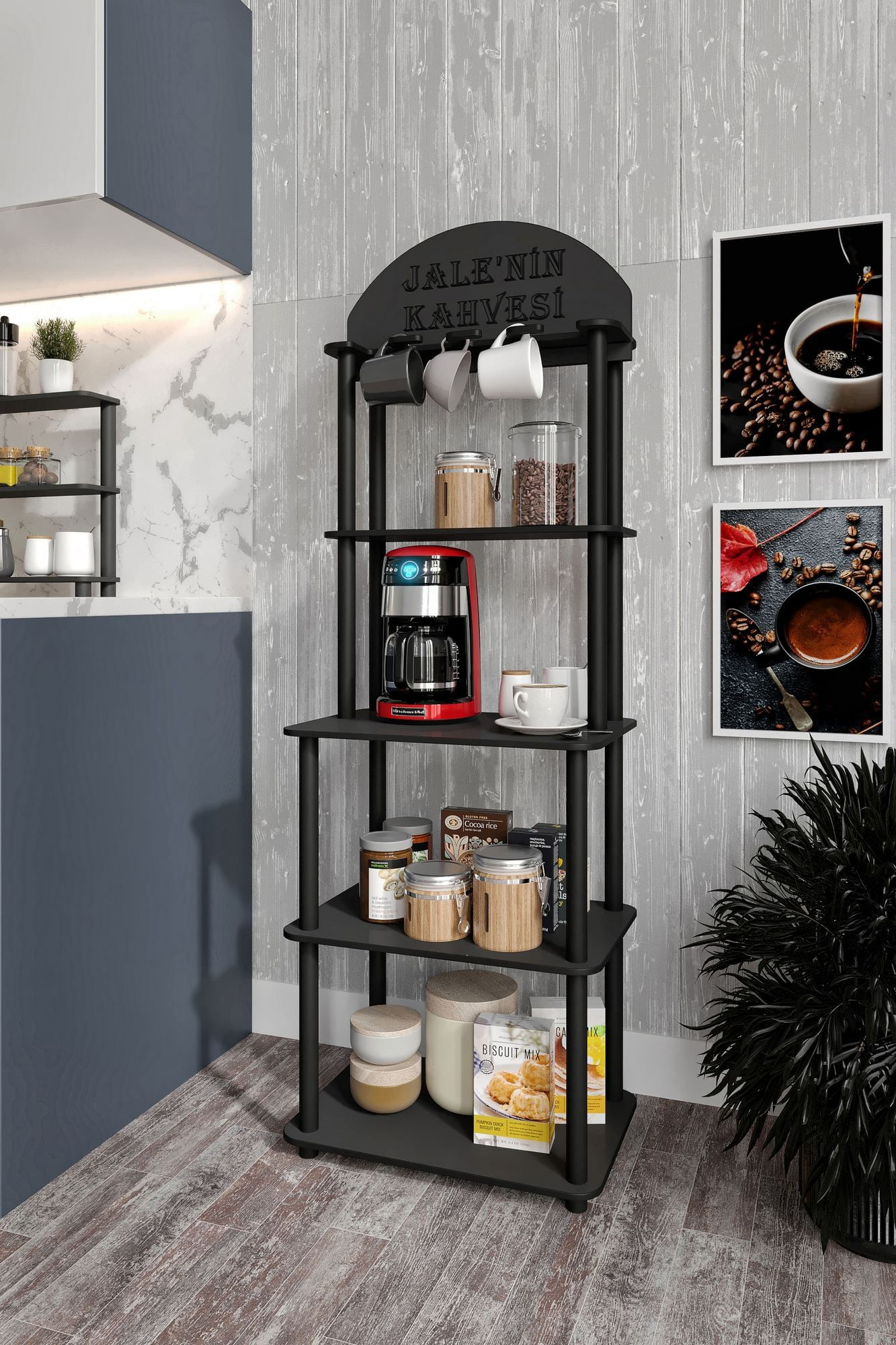Dulap pentru cafea Lungo, 50 x 140 x 30 cm, negru, MDF — imaginea 6