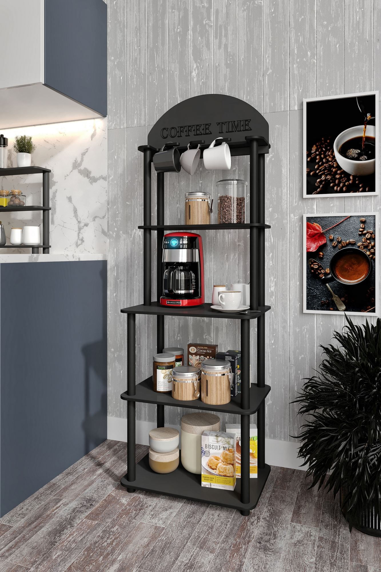 Dulap pentru cafea Lungo, 50 x 140 x 30 cm, negru, MDF — imaginea 7
