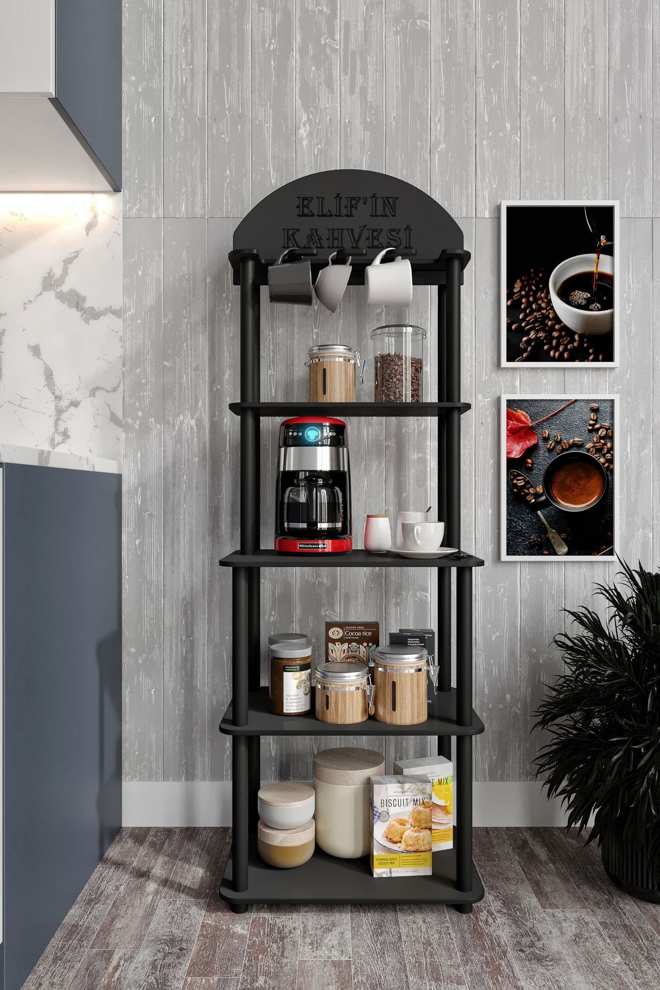 Dulap pentru cafea Lungo, 50 x 140 x 30 cm, negru, MDF — imaginea 9